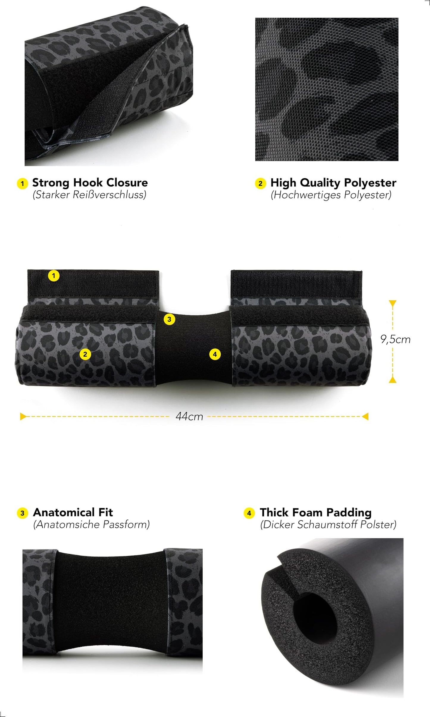 Fitgriff® Barbell Hip Thrust Pad for Squats, Lunges & Glute Bridges – Weightlifting Cushion for Neck & Shoulder Protection – Fits Olympic & Standard Bars (Leopard)