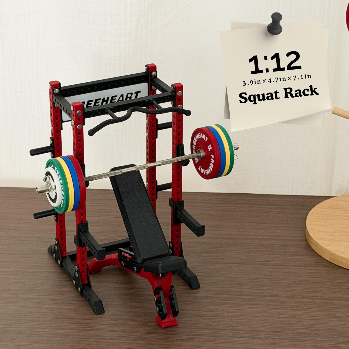 GWAIX 1/12 Scale Squat Rack Decor, Mini Barbell, Weight Plates & Workout Bench, DIY Model Kit, Home Gym Decor, Gym Gifts for Men (Red&Black)