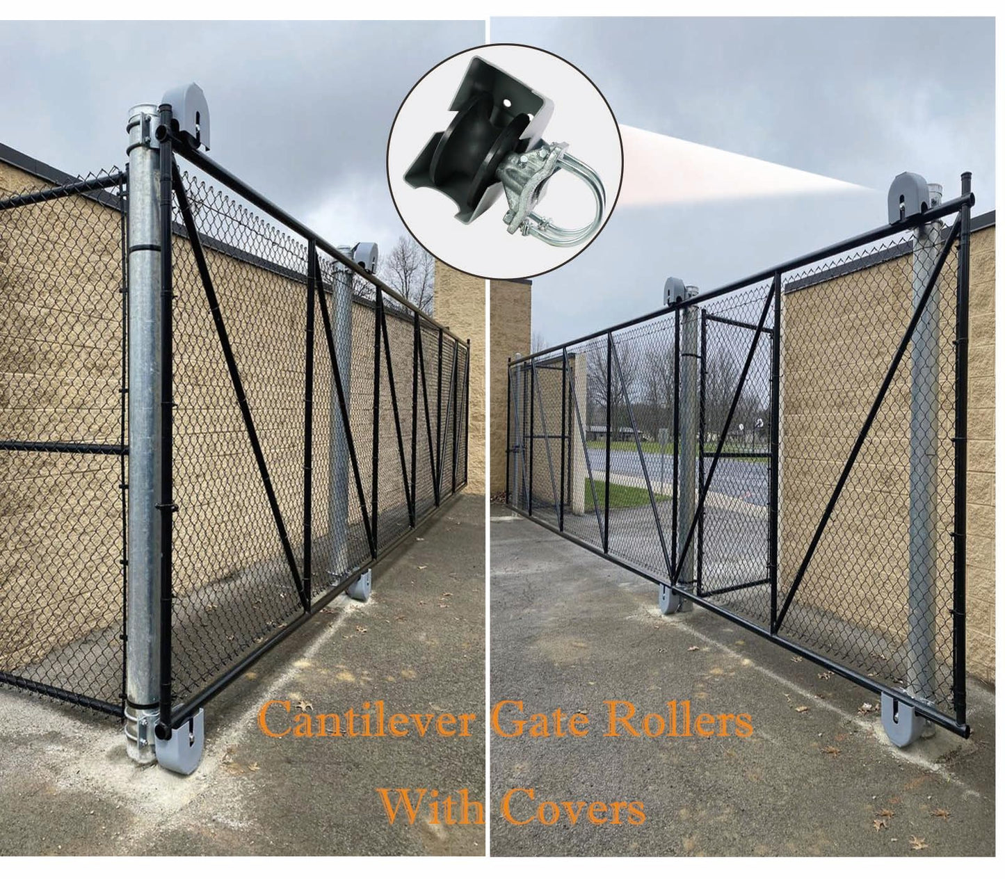 Cantilever Gate Rollers, Nylon Sliding Gate Rollers with Covers for 4" Round Post, 2-3/8" or 2-1/2" for Chain Link Fence Gate Frame, Slide Gate Rollers- Pack of 1