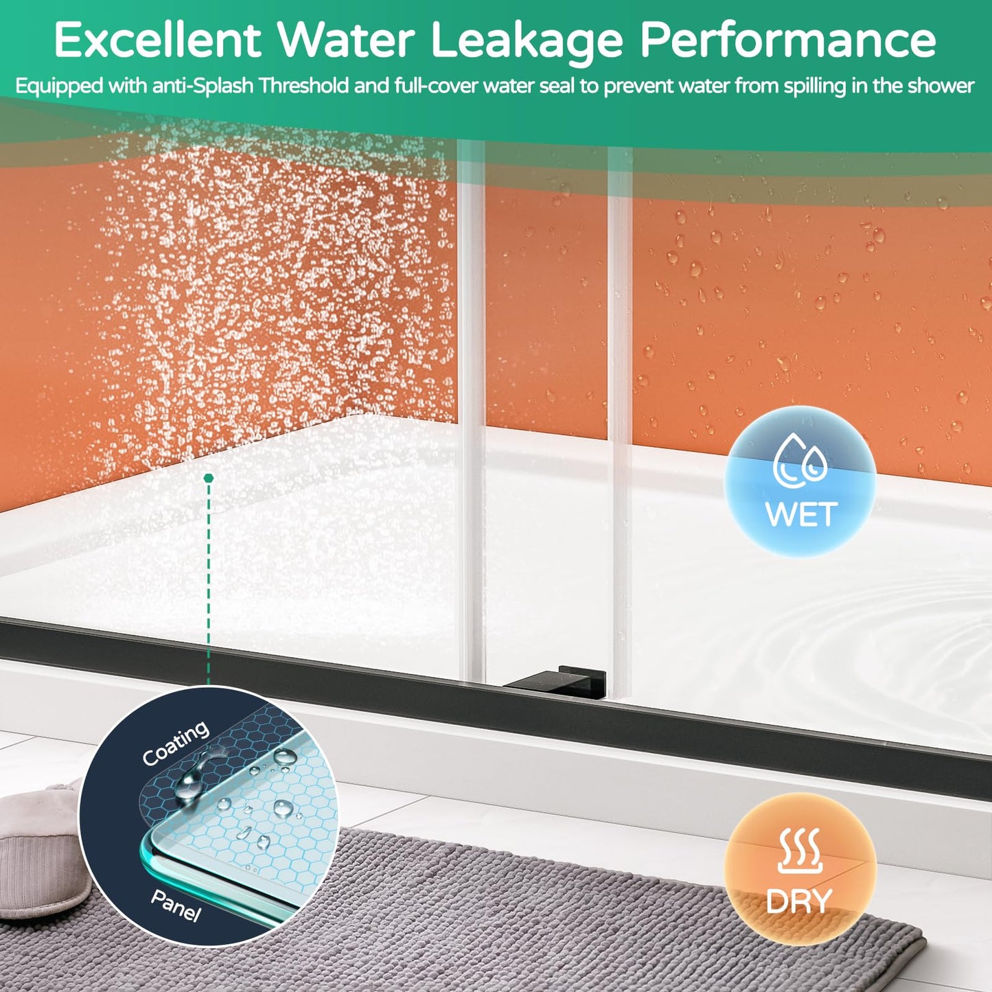 AVKENOEDY Shower Door 60" W x 74" H Framed Shower Door, Double Sliding Shower Door with 1/4" (6mm) Thick Tempered Glass, Explosion-Proof Film Nano Coating Matte Black