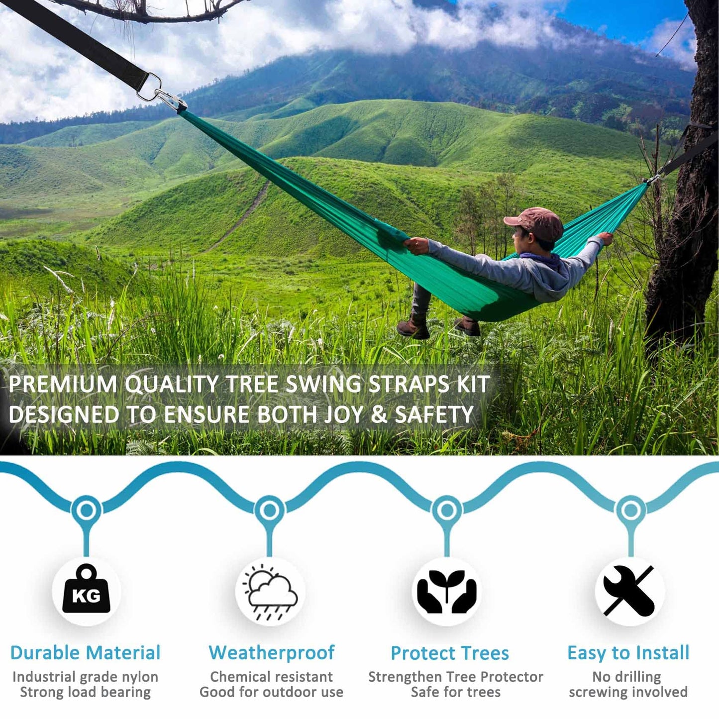 igolfluck Tree Swing Straps Hanging Kit 4FT/8FT/15FT/20FT/25FT, Extra Long Tree Swing Straps Holds 5500 lbs with Lock Carabiners & Tree Protectors, Safer for All Swing & Hammock (15FT)