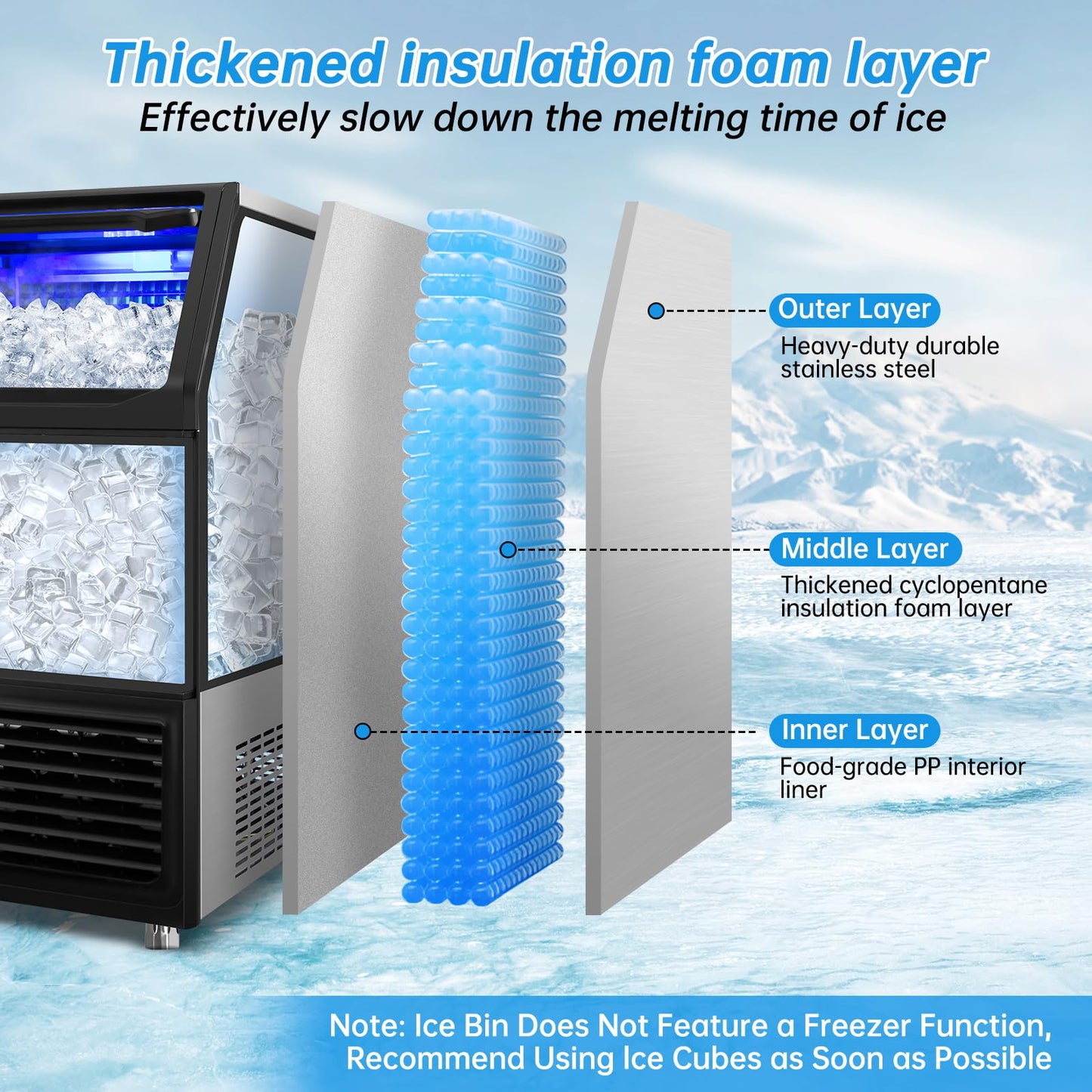 Ice Machine Commercial Ice Maker Machine, 450 Lbs /24H, 200 lbs Bin, Under Counter Built-in or Freestanding, Stainless Steel Household Use, Restaurant Bar Kitchen Cafe
