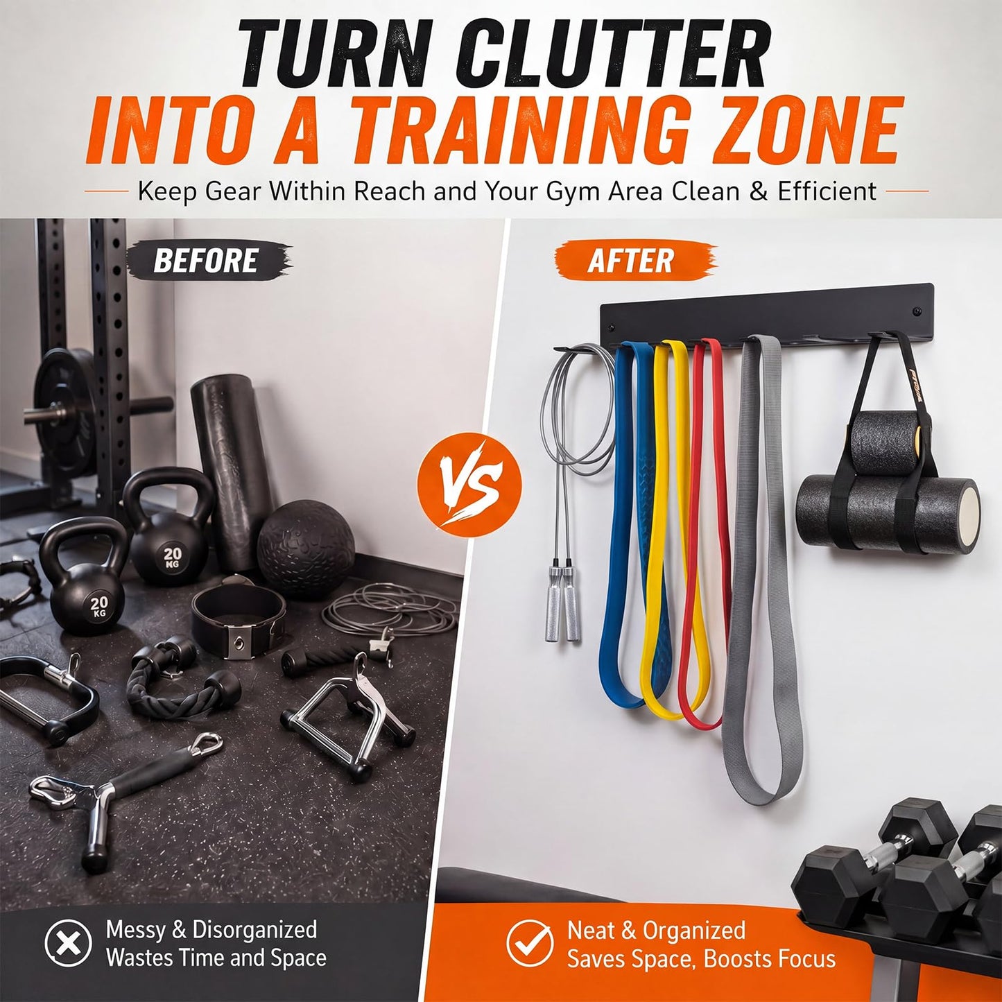 Chumia Gym Rack Organizer Wall Mounted Heavy Duty Fitness Equipment Storage Rack for Resistance Bands, Jump Ropes, Lifting Belts, Barbell, Space Saving Garage Home Gym Exercise Accessories Hanger