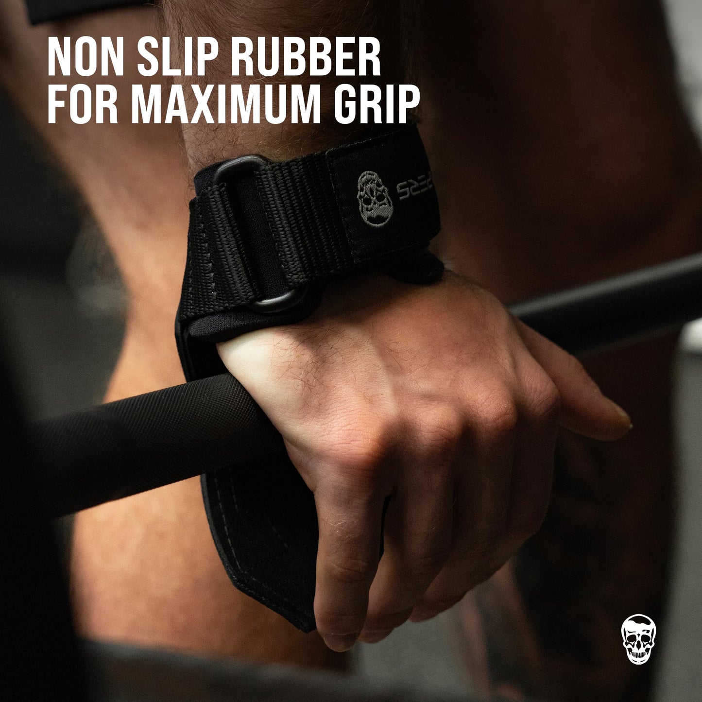 Gymreapers Weight Lifting Grips (Pair) for Heavy Powerlifting, Deadlifts, Rows, Pull Ups, with Neoprene Padded Wrist Wraps Support and Strong Rubber Gloves or Straps for Bodybuilding (Black, Medium)