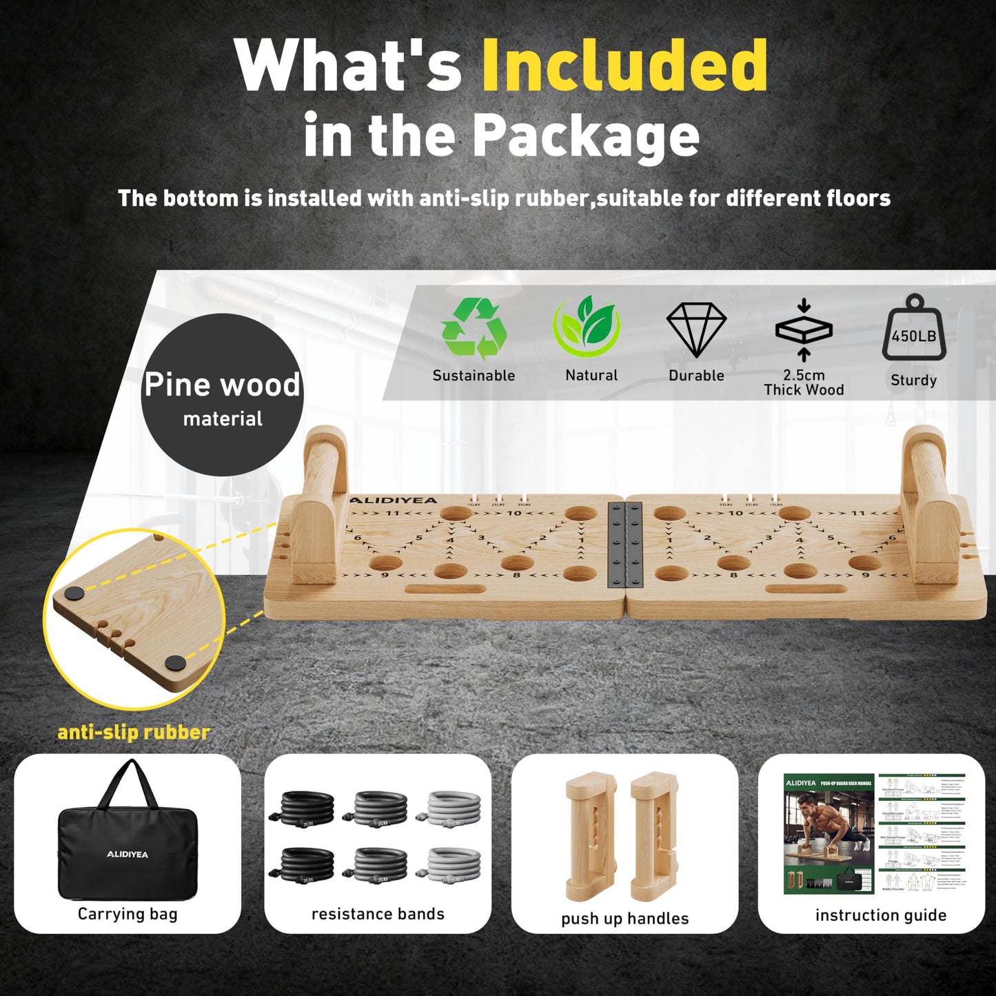 Push Up Board 30 in 1 Foldable with Resistance Bands - Thickened Pine Wood Multi-Push Up Board for Men & Women, Portable Gym/Home Workout Gear for Chest, Shoulders, Arms & Back