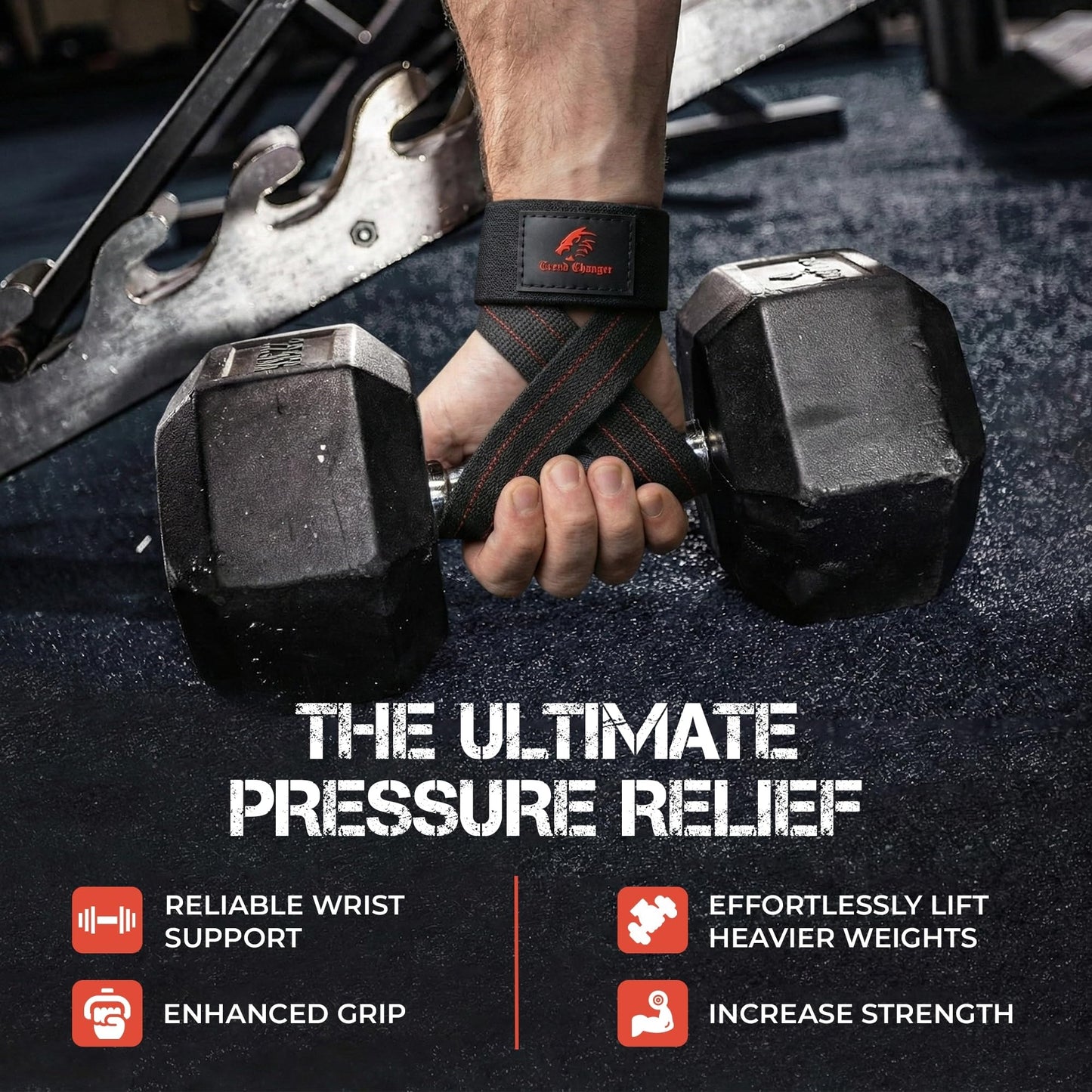 Trend Changer Figure 8 Lifting Strap Padded Deadlift Straps Heavy Duty Weight Lifting Straps Strongman Axle Bar Straps Weightlifting Wrist Wraps (Large (8.0'' & UP Wrist Circumference), Black/Red)