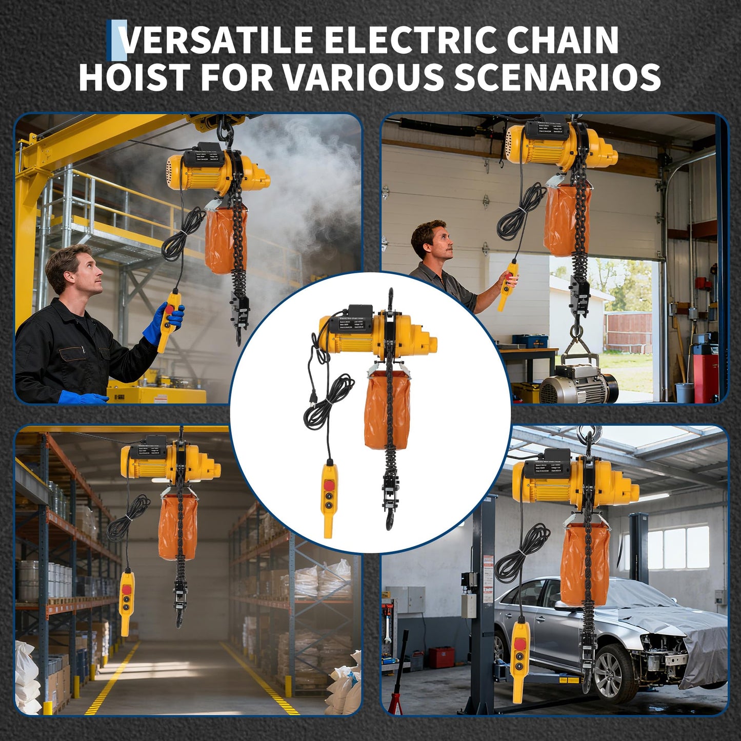 2200 Lbs Load Electric Chain Hoist, 120v Single Phase Overhead Crane with g100 Chain, 10 Ft Lifting Height for Garage, Shop, and Home