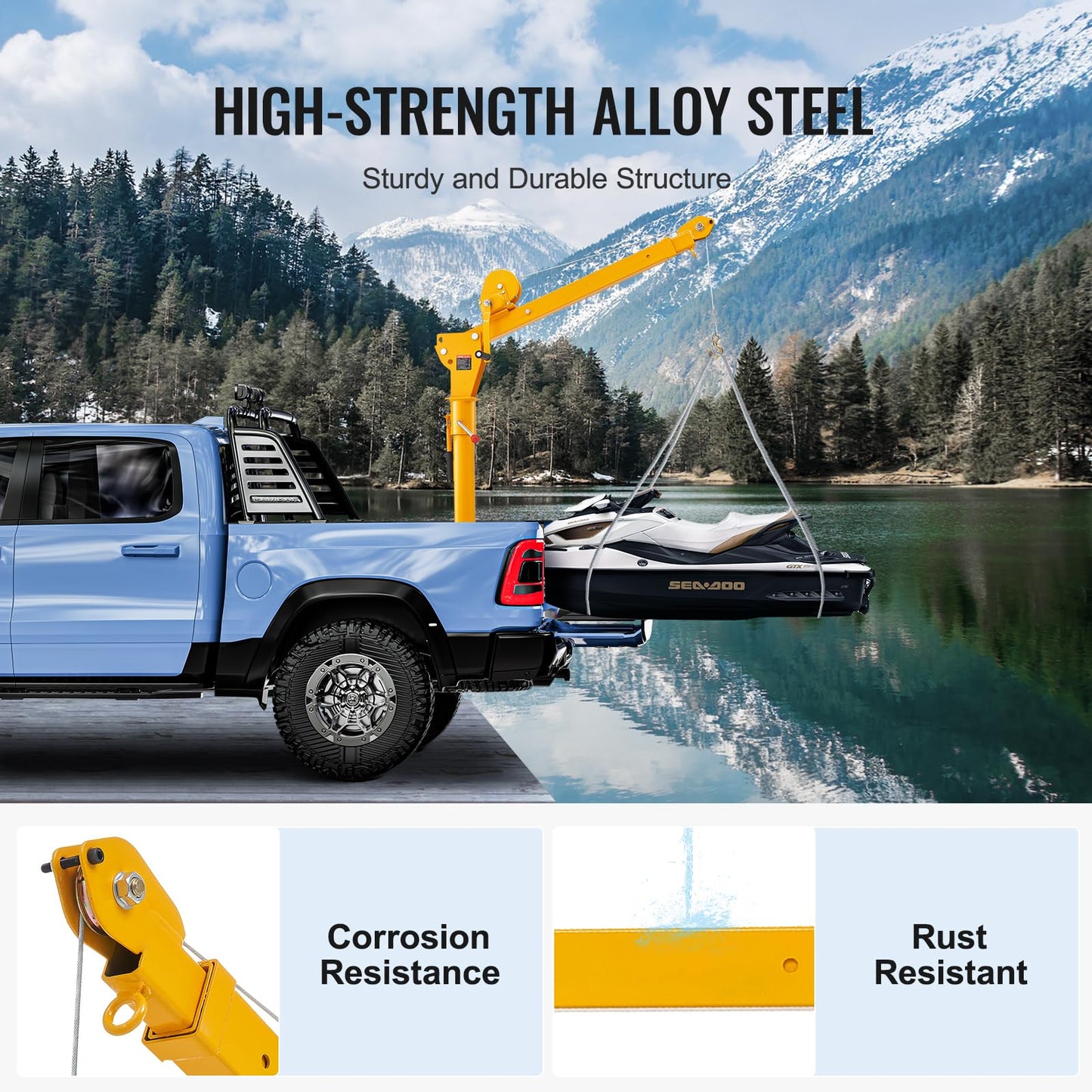 VEVOR Pickup Truck Crane with 1100 lbs Manual Winch, Folding Truck-Mounted Bed Crane, Steel Pickup Truck Jib Crane Hoist 360° Swivel for Lifting Goods in Construction, Factory