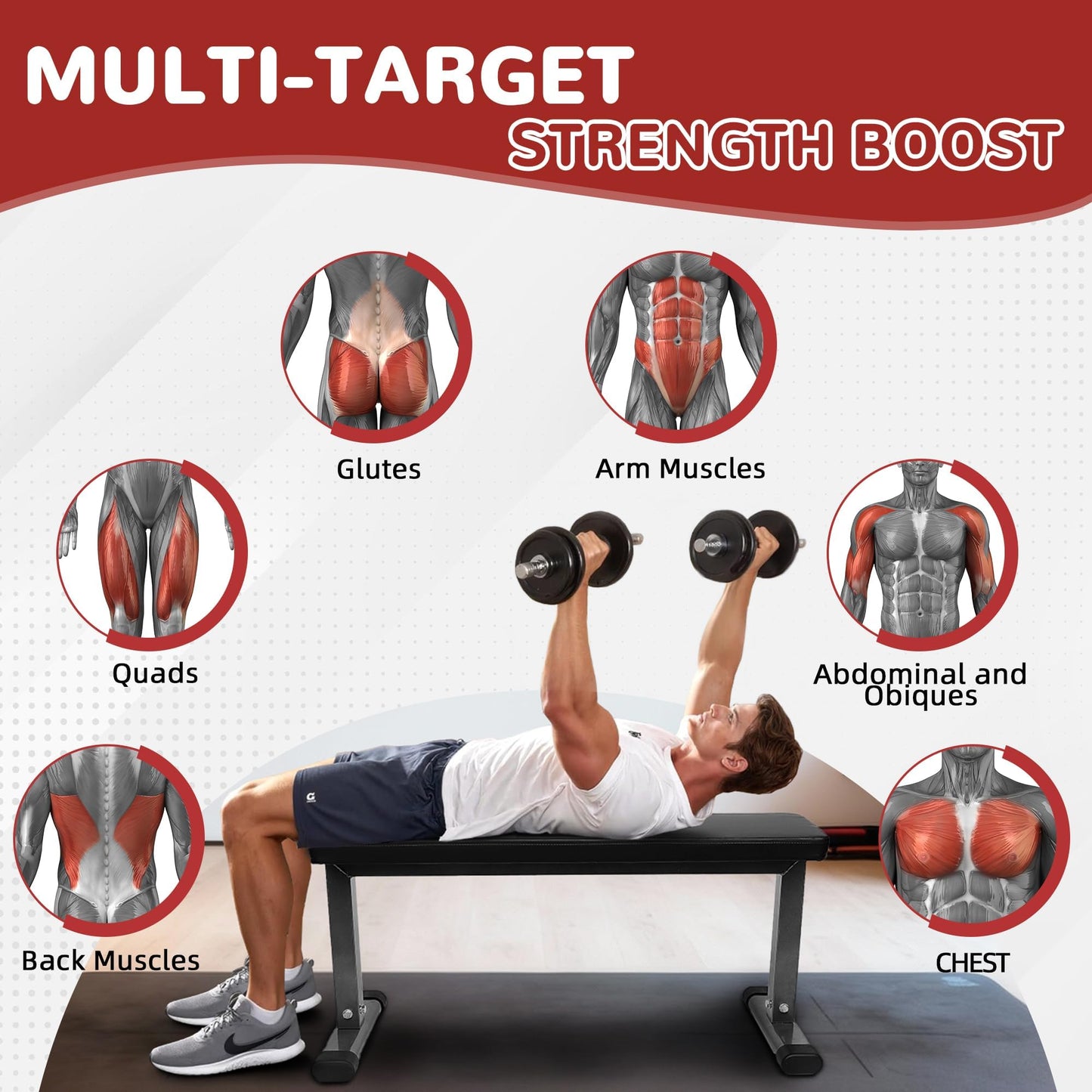 Fitvids Flat Weight Bench for Home Gym Weight Training, Midnight