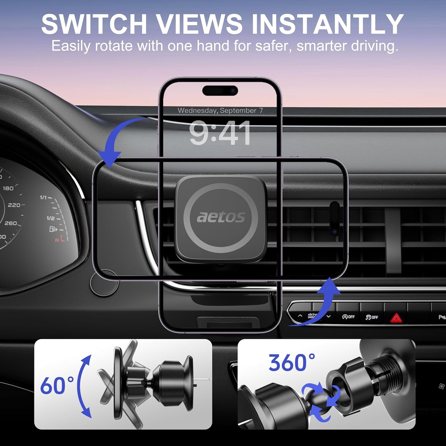 aetos 20 N52 17 16 15 14 13 12 for MagSafe Car Mount. Elegant Magnetic Air Vent Phone Holder with Strong Magnets