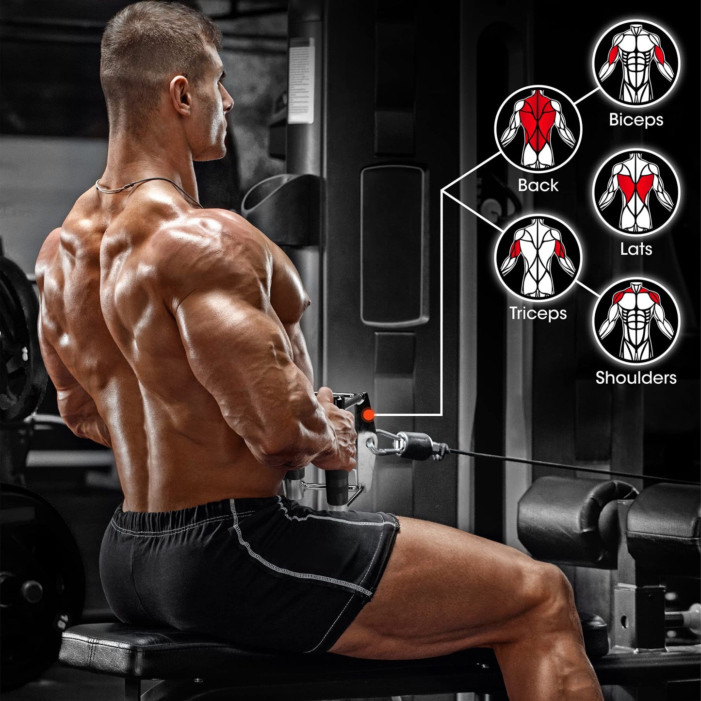 Yes4All Combo Double D Handle & Tricep Rope, Multi Cable Machine Accessories, Tricep Press Down Cable Machine Attachment, LAT Pulldown Attachments for Home Gym Set