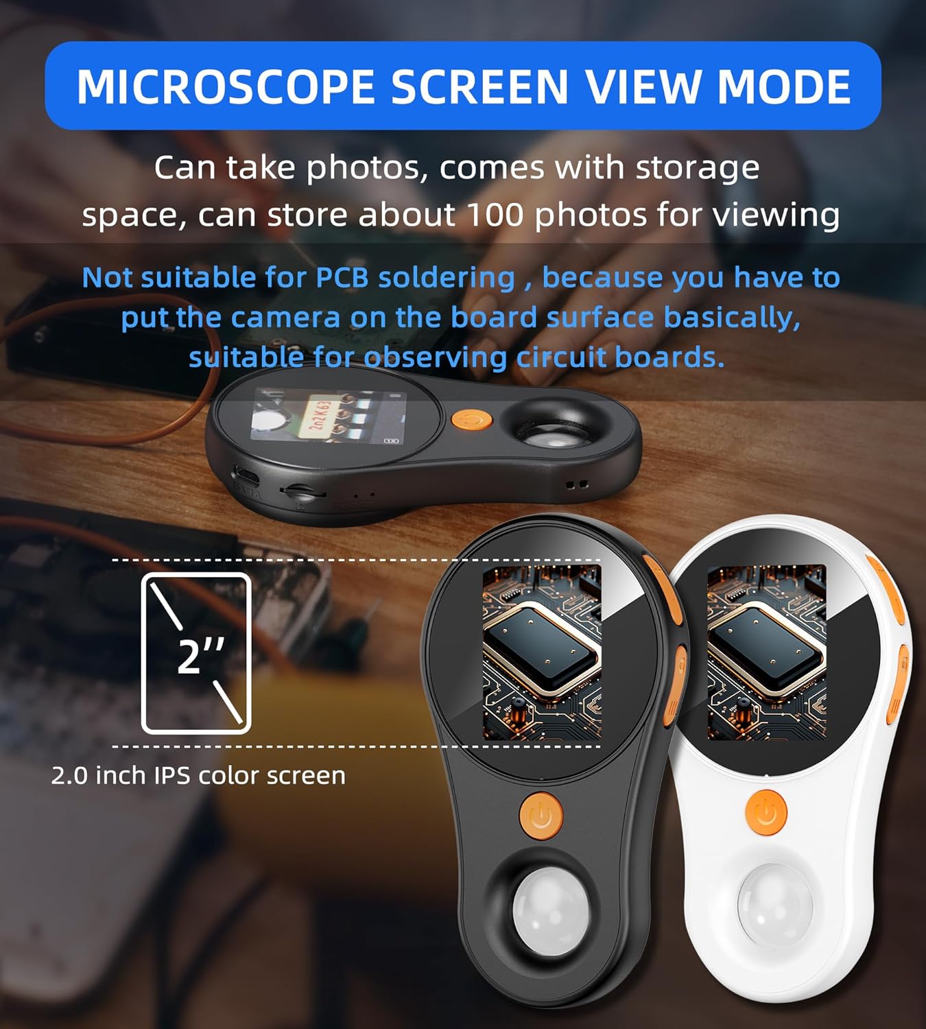 T TAKMLY 2.0 inch 200w 500x Magnifying Glass with Light Portable Handheld USB Digital Microscope Macro Camera IPS Color