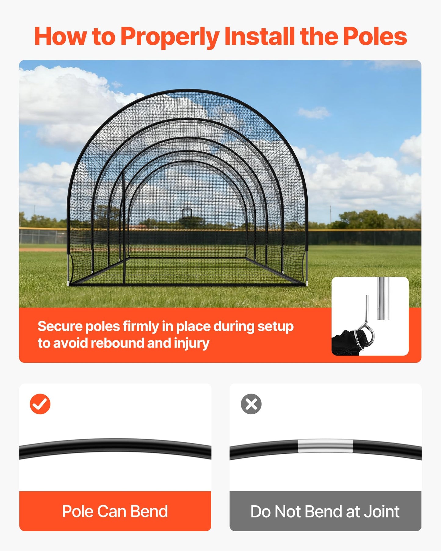 VEVOR Baseball Batting Cage, 40.0 x 12.1 x 10.0 FT Fiberglass Portable Batting Cage, Hitting Cages with 4-Ply Knotless Polyester & Pitching Machine Opening, Battings Cages Netting for Indoor Outdoor