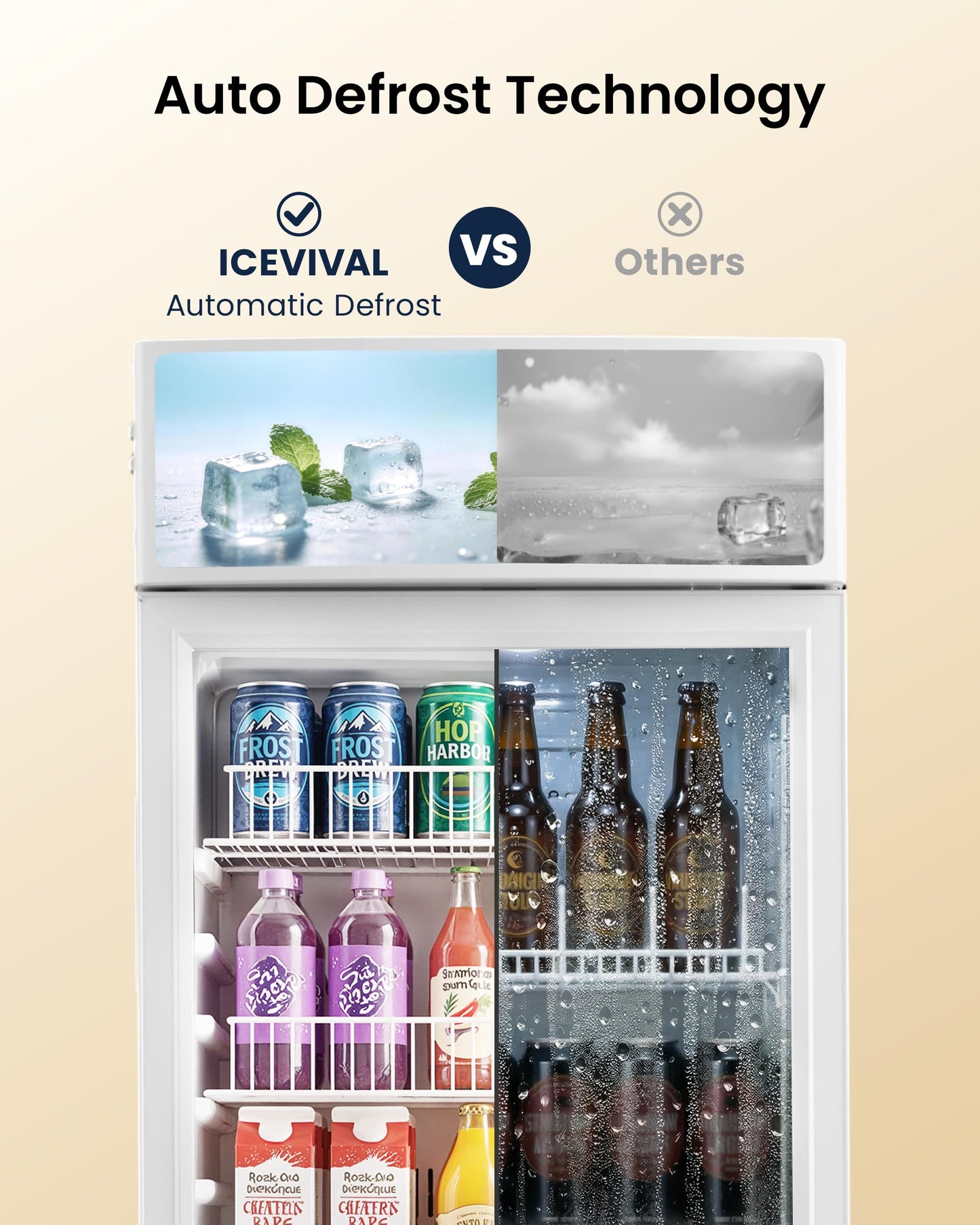ICEVIVAL Commercial Beverage Refrigerator, 5.8 cu.ft Glass Door Drink Cooler with LED Lightbox & Lock, 32-50℉ Adjustable Temperature, ETL Certified Display Fridge for Bar, Restaurant & Shop