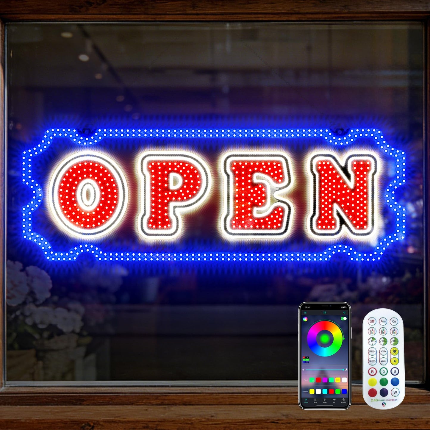 LemonNova 40" x 14" LED Open Sign for Business, Ultra Bright Open Sign with Bluetooth App & Remote, Timer, 64 Custom Colors, 29 Modes, Dimmable for Bar, Salon, Restaurant, Cafe and More Businesses