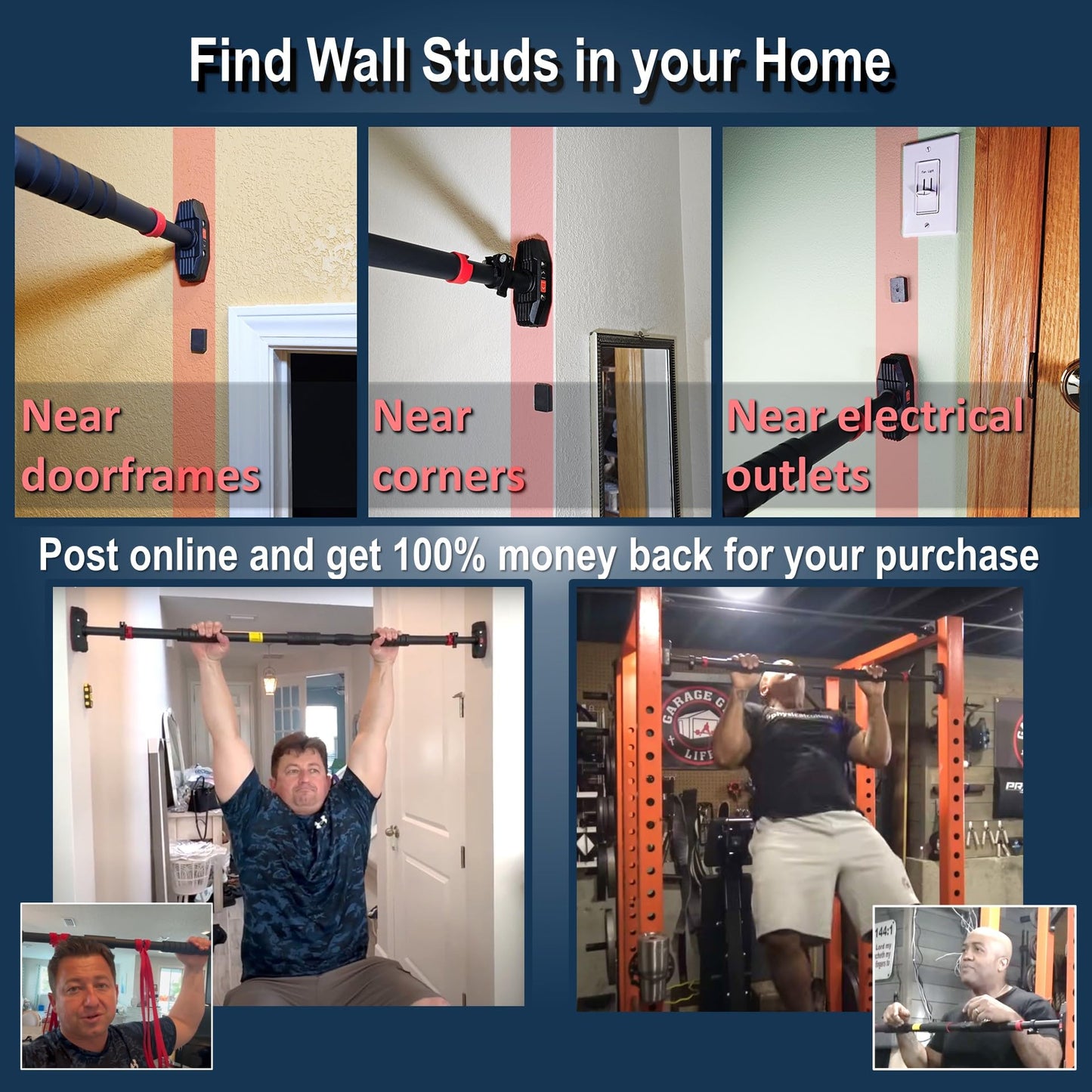 IRONSURGE Pull Up Bar for Hallway or Doorway 6-piece Set with Two Attachable Resistance Bands/Handles, Training Manuals, No Screws Chin Up Bar, Max 680lbs, Width options: 27-37", 37-47"; 46-53"