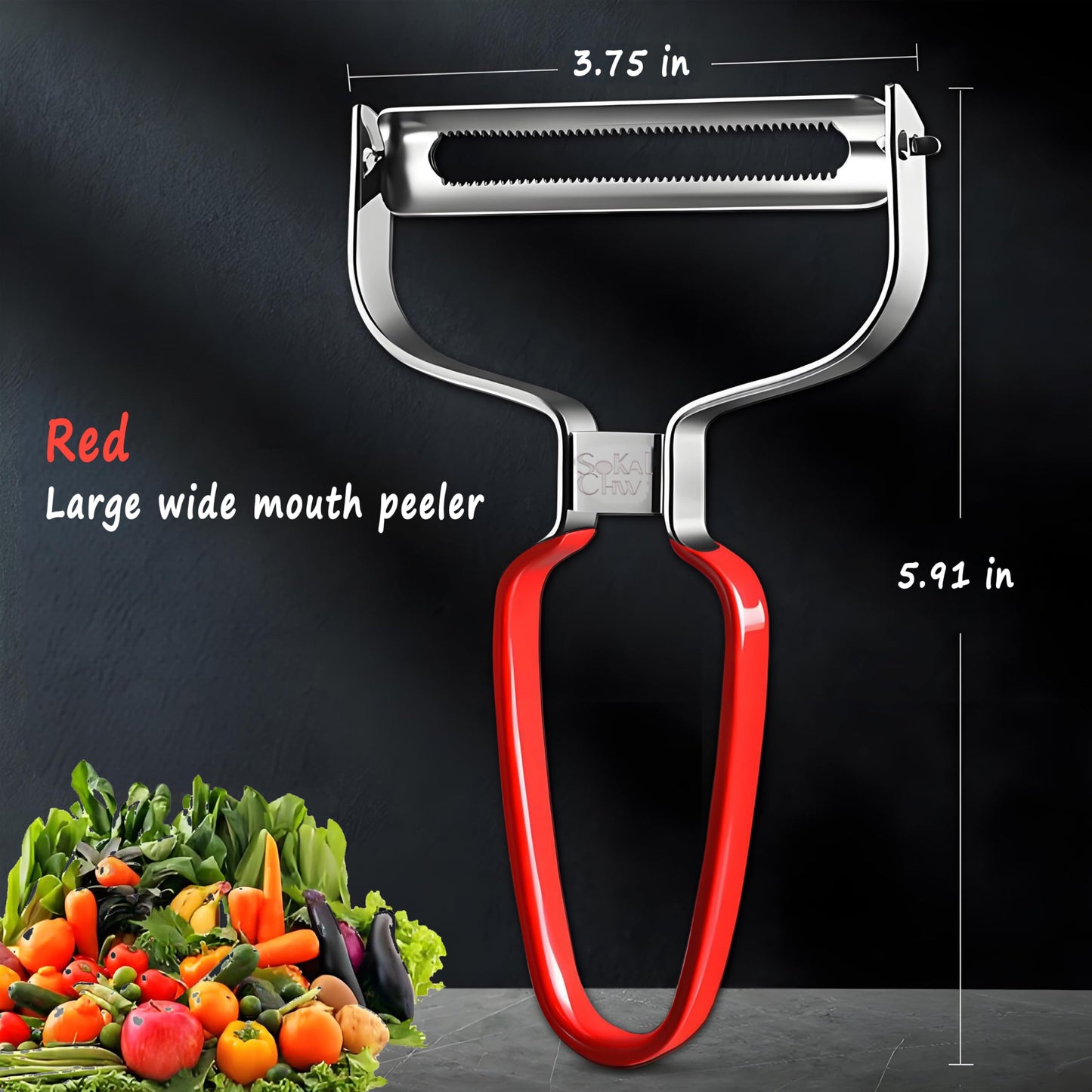 SoKalChw Larger Wide Mouth Kitchen Vegetable Peelers Cabbage Peeler (Serrated Y- Peeler) (Red)