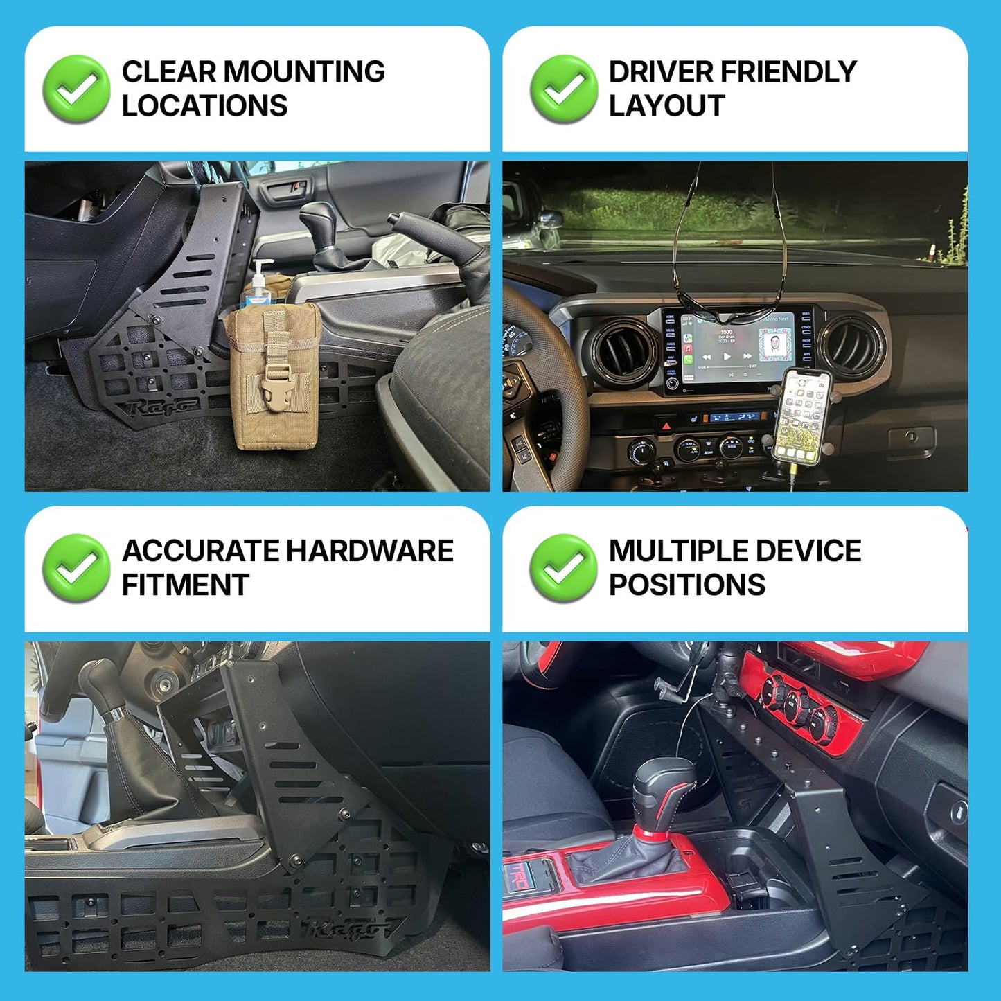 Rago Fabrication Center Console Molle Storage Panel Compatible with 3rd Gen Tacoma 2016-2023 - Pickup Interior Organizer, Modular Gear Mount System for Tablets & GPS