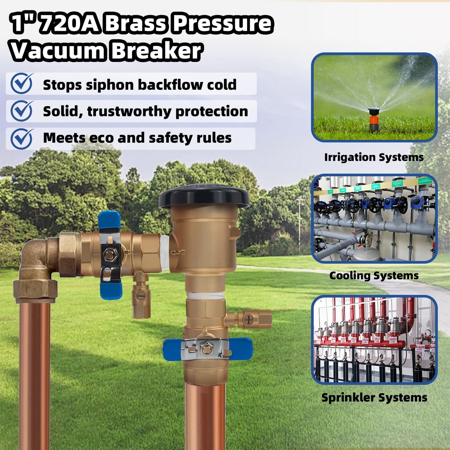 1" 720A Pressure Vacuum Breaker for Zurn Wilkins, Thickened Brass Backflow Preventer Valve, Irrigation Backflow Preventer for Non-Potable Irrigation & Industrial Water Systems, MAX 400PS