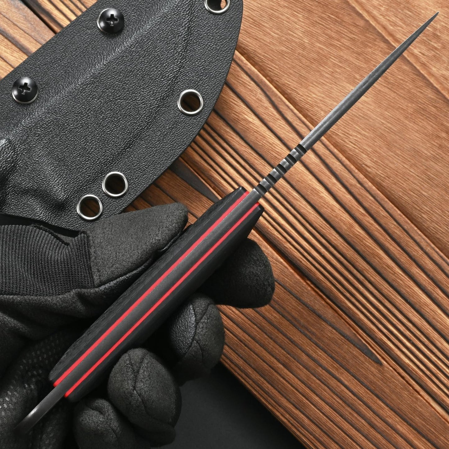 CCFFCC FF105 Fixed Blade Knife，DC53 Black Stonewashed Steel Blade Carbon Fiber Handle Full Tang Knife for Outdoor Camping Hunting Working(Black)