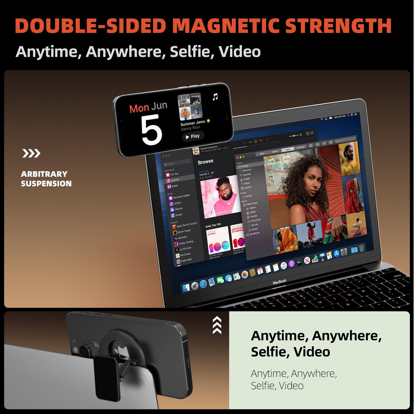 BANGMANG Dual Magnetic Phone Holder for Gym, Workout, Kitchen or Any Metal Surface, Magnet Base Mount & Strong Magnet Phone Mount for iPhone 17/16/15/14/13/12/ Series MagSafe Case All Phones