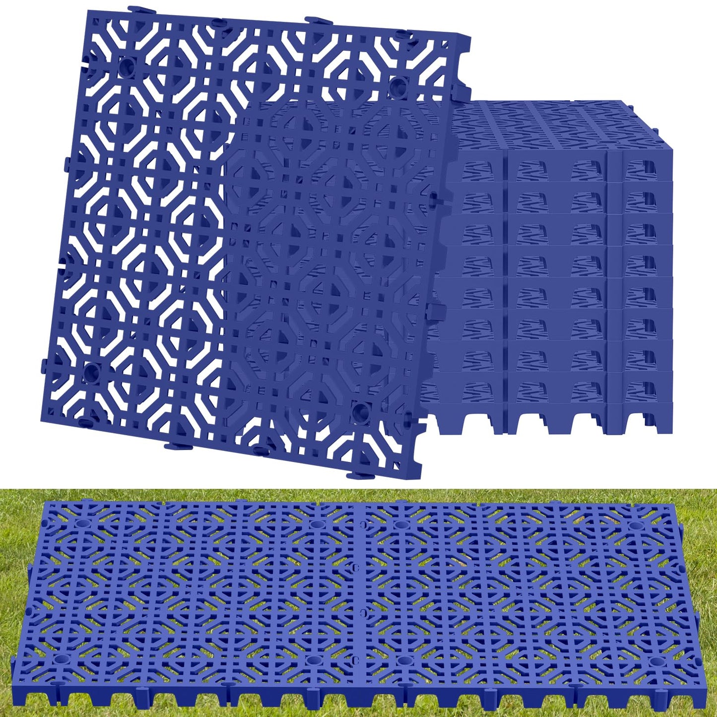 10 Pcs 15.7" x 15.7" Heavy Duty Ground Protection Mats, Interlocking Non-Slip Floor Mat, Heavyweight Gravel Grid Drive on Lawn, 6613 lb Load Permeable Paver for Parking, Outdoor Event Flooring, Blue