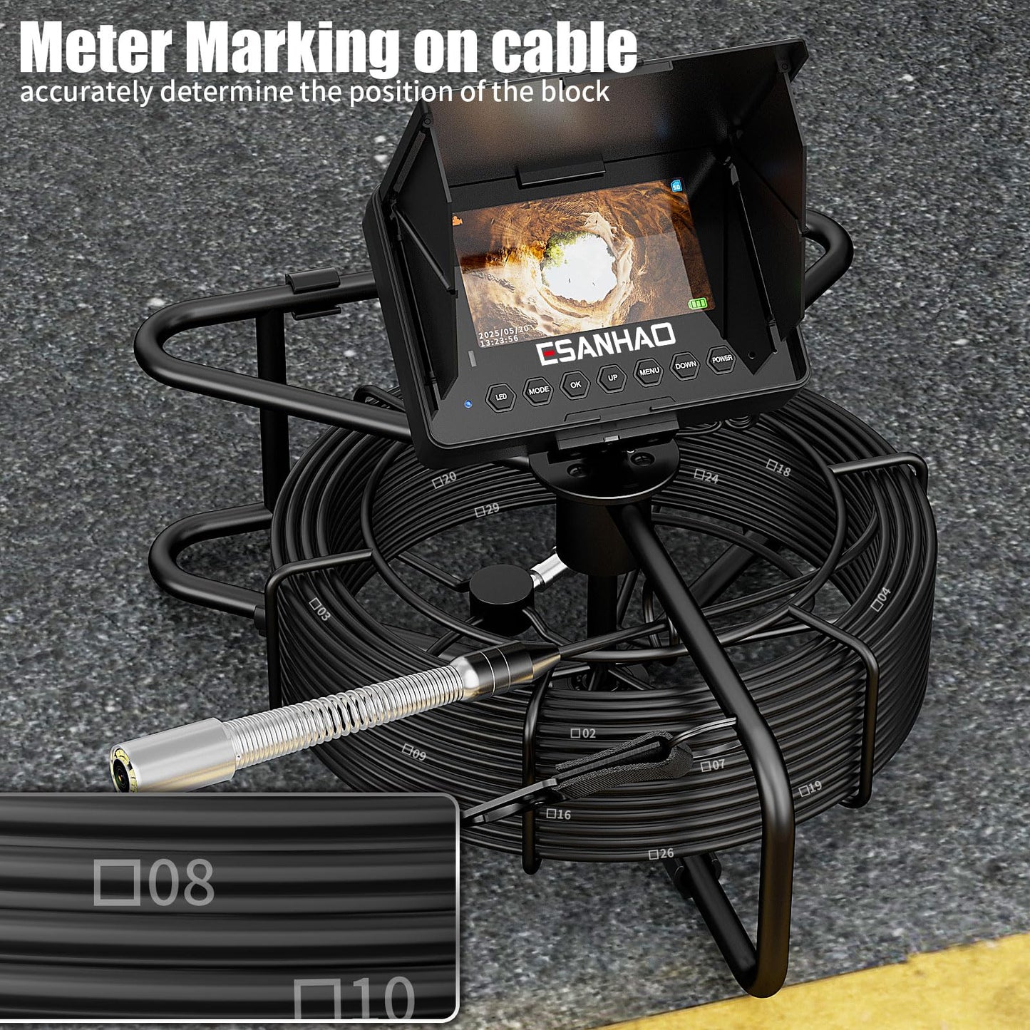 ESANHAO Sewer Camera 100ft Drain Pipe Camera Plumbing Snake 8500mAh Battery, 23mm HD, 12LEDs, DVR Recording, 32GB TF Card Included
