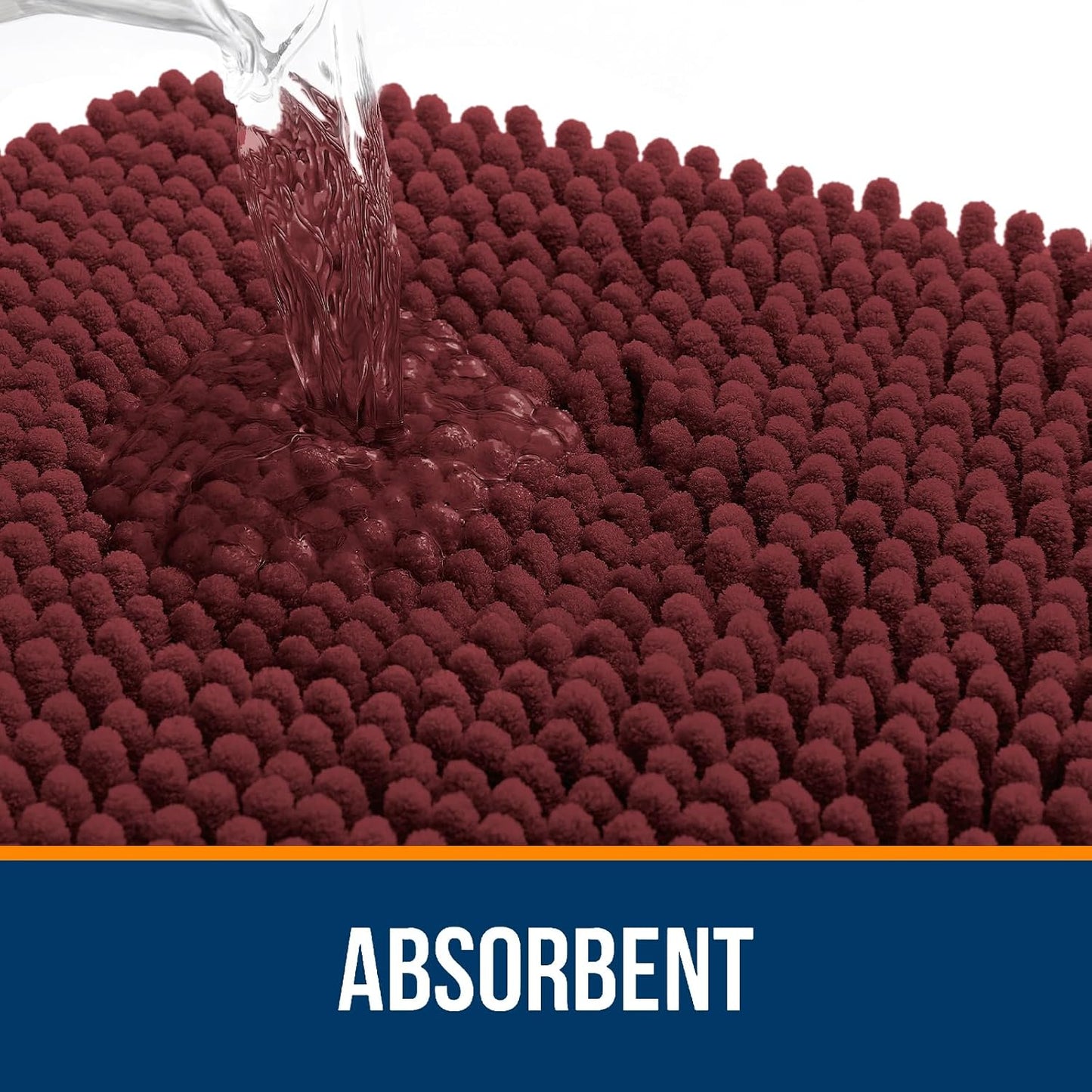 OLANLY Bathroom Runner Rugs - Soft Absorbent Chenille with Rubber Backing | Quick Dry, 47x17, Andorra Red-Brown