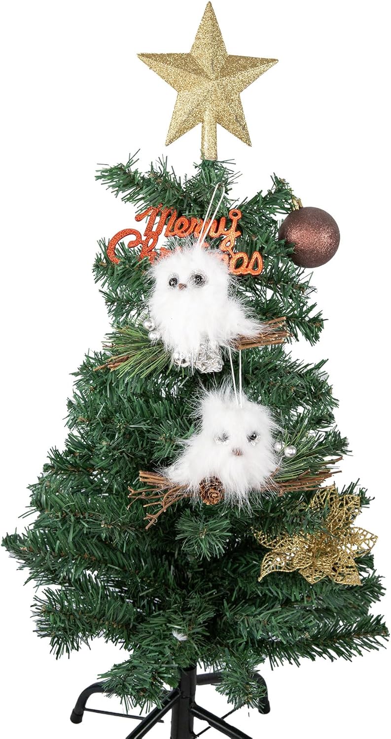 YCHTEWY White Plush Owl Christmas Ornaments - Gold Star Winter Holiday Tree Decor | Set of 2
