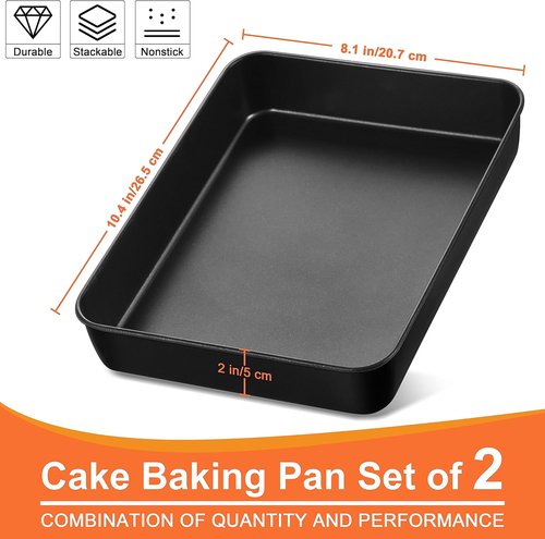Herogo Non-Stick Deep Baking Pan Set - 2 Rectangular 8 X 10.5 Inch Bakeware for Cakes, Lasagna & Brownies