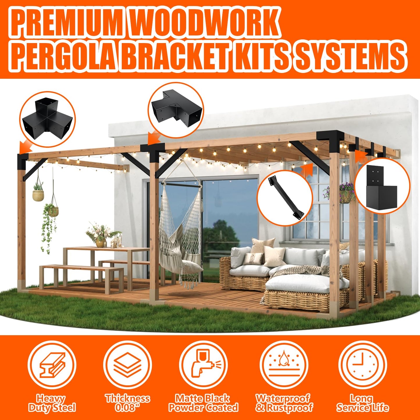 ITEVE.GD 45 Degree Angle Support Pergola Bracket Kits,Heavy Duty Connectors for Indoor & Outdoor Wooden Structures,Metal DIY Brackets for Gazebos,Patios,Porchs,Tree Houses,Log Cabins - 12Pack
