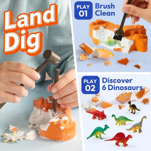 JOVA Dinosaur Fossil Digging Kit - 3-in-1 STEM Learning Toy with Glow-in-the-Dark Dinosaurs & Sensory Play Sand | DIY Kit for Kids Aged 6+
