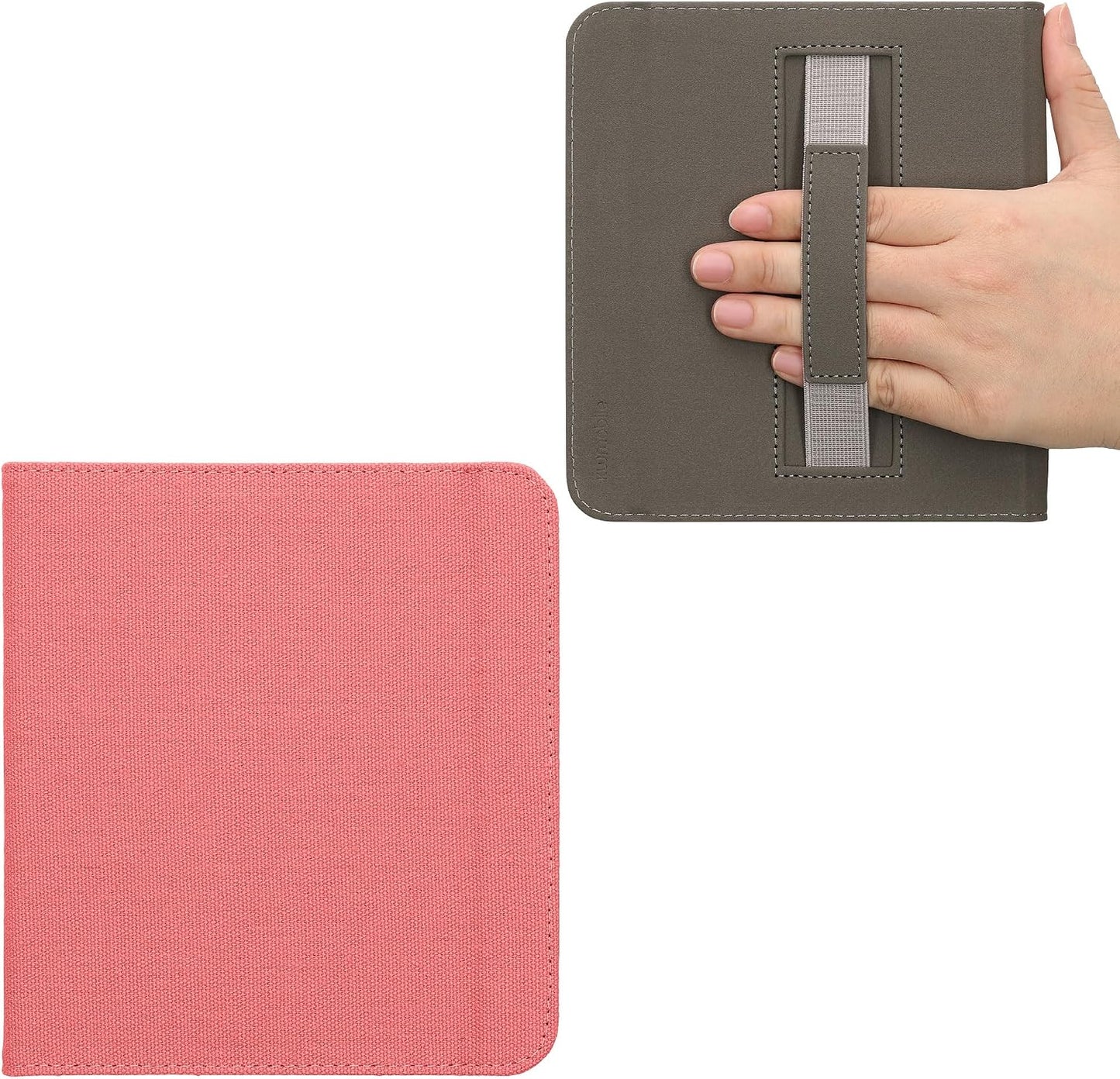 kwmobile Protective Canvas eReader Case for Kobo Libra - Hand Strap - Pink