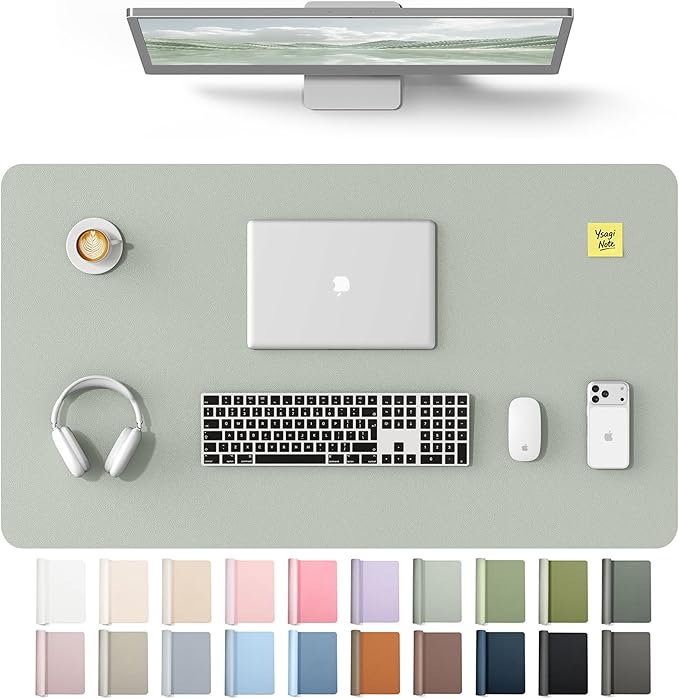 YSAGi Leather Desk Protector, Office Mat, Large Mouse Mat, Non-Slip PU Leather Blotter, Laptop Desk Mat, Waterproof Writing Pad for Office and Home(Grayish Green, 40" x 24")