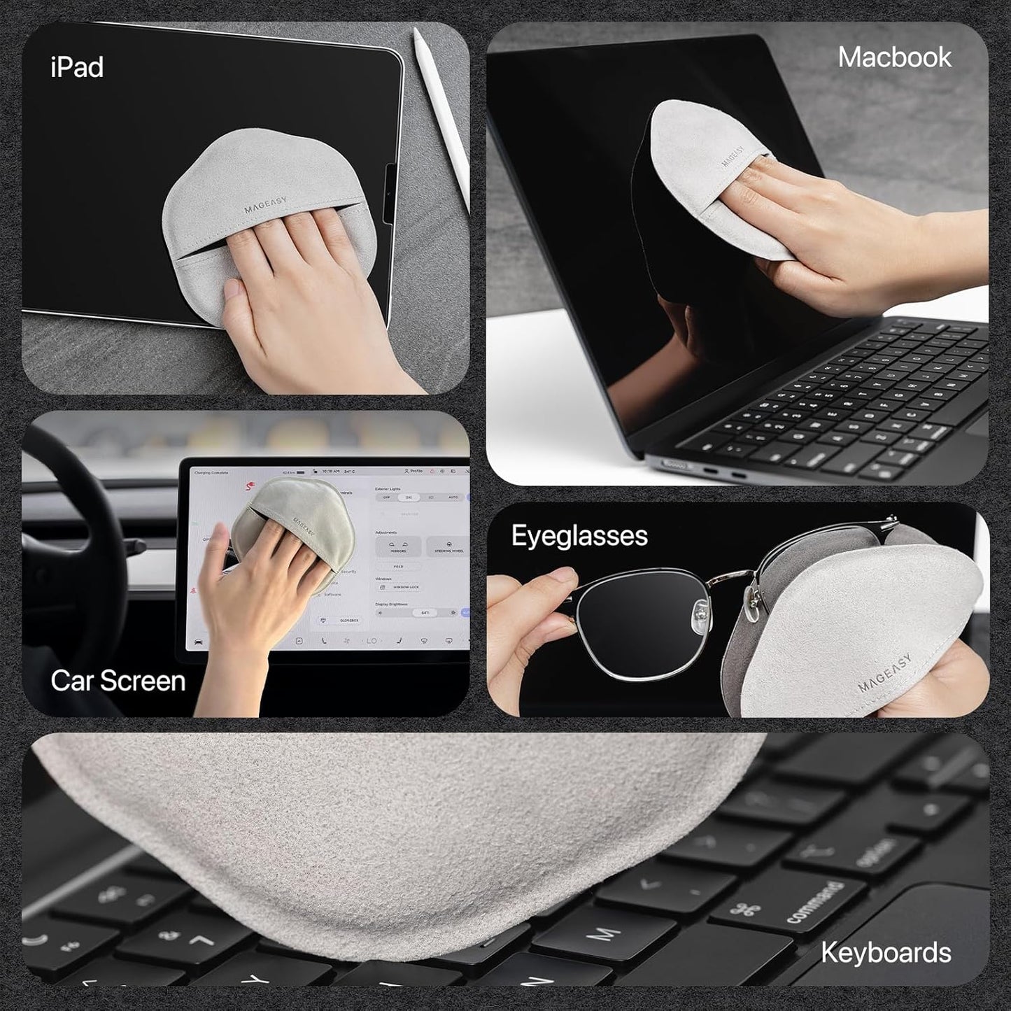 MAGEASY Microfiber Cleaning Cloth for Electronics, iPhone iPad MacBook, Car Screen Cleaner, Keyboards, Eye Glasses