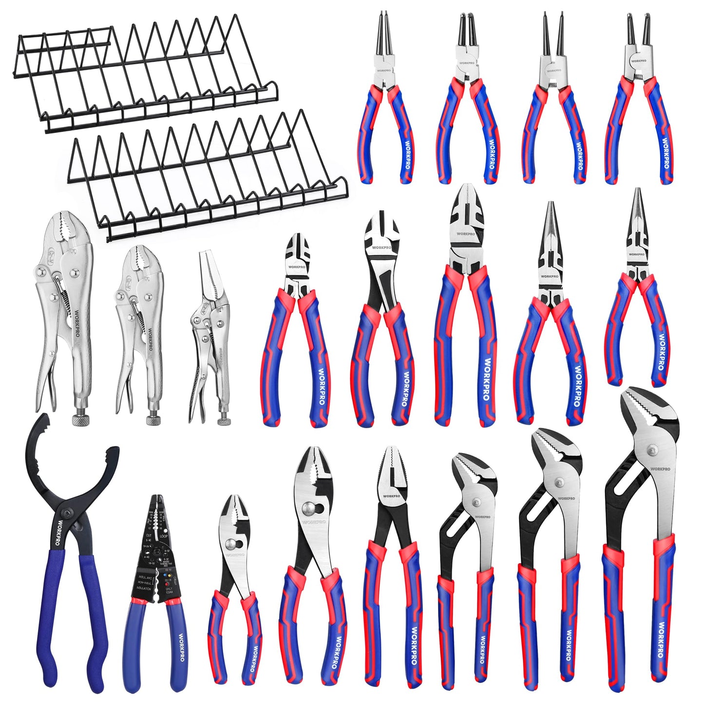 WORKPRO Pliers Set, 20-Piece Complete Pliers Set with 2-pack Organizer Rack, Channel Locks Plier and Vise Grip Plier Assortment for Home, Garage, Mechanics & DIY Projects