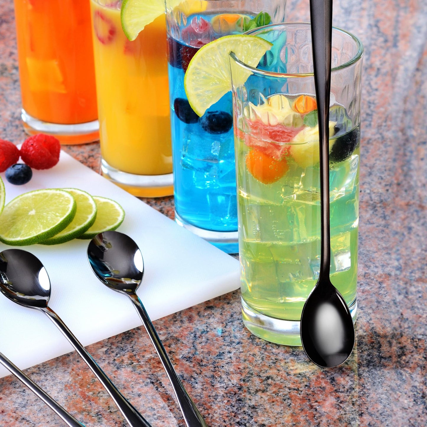 GRÄWE Long Handle Iced Tea Spoon, Coffee Spoon, Ice Cream Spoon, Spoons for desserts, Stainless Steel, Cocktail Stirring Spoons, Set of 6, Dishwasher Safe, Black