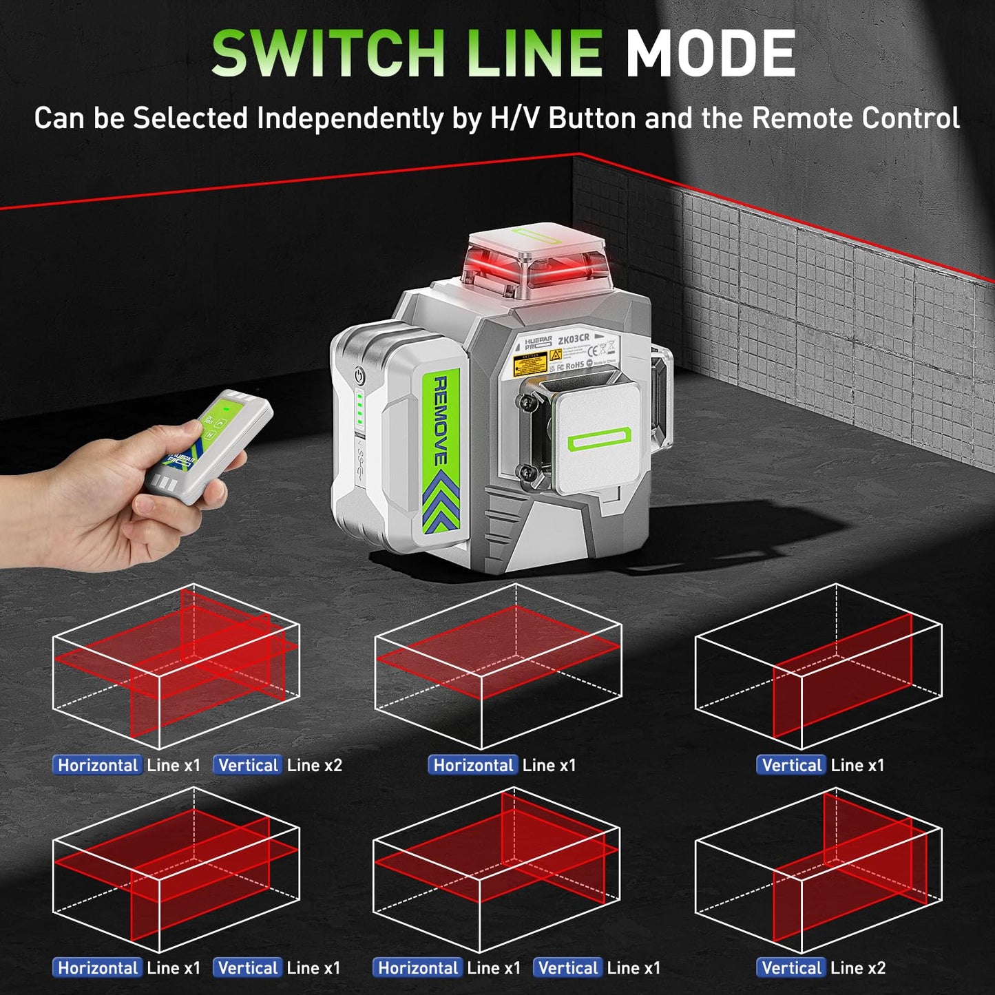 Huepar Pro Laser Level 3 x 360 Self Leveling Red Beam Laser Tool, High Accuracy Professional 3D Cross Line Laser with Rechargeable Battery, Magnetic Bracket & Hard Carry Case ZK03CR
