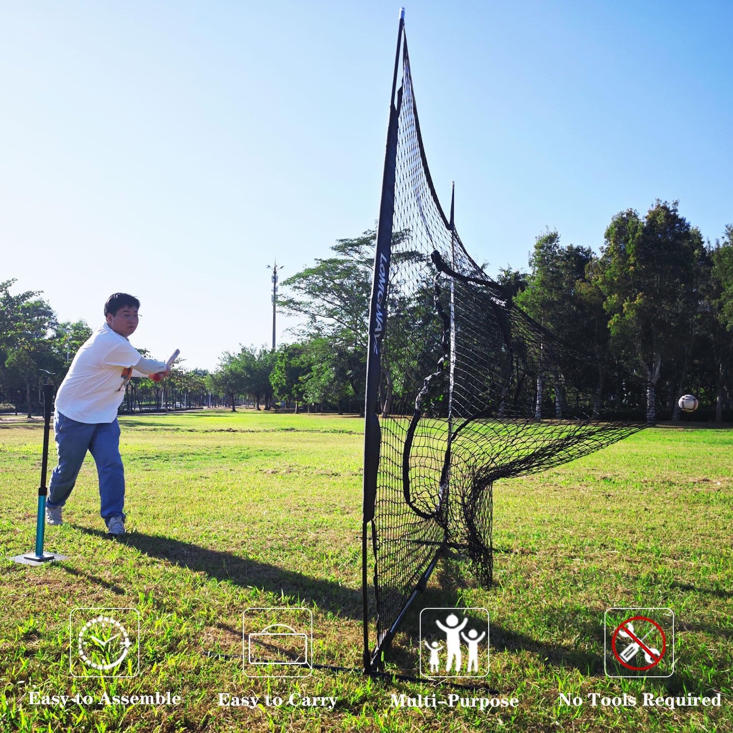 7'x7' Baseball Practice Net with Steel Frame for Batting, Hitting and Pitching, Portable Softball Net for Batting with Carrying Bag