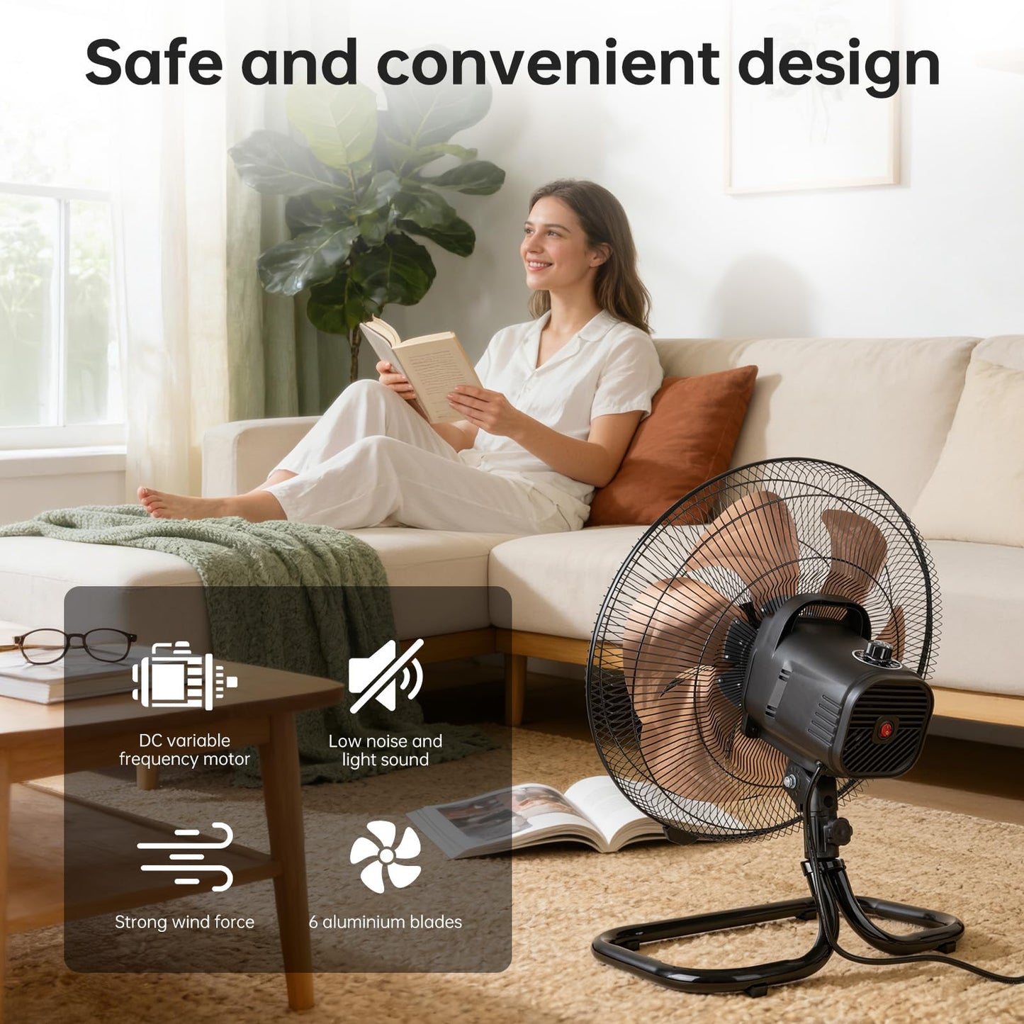 Allsheen 18 Inch Oscillation Floor Fan,Industrial Fan with DC Motor,5 Speed,High Velocity Metal Fan for Industrial, Commercial, Residential, Greenhouse,Black