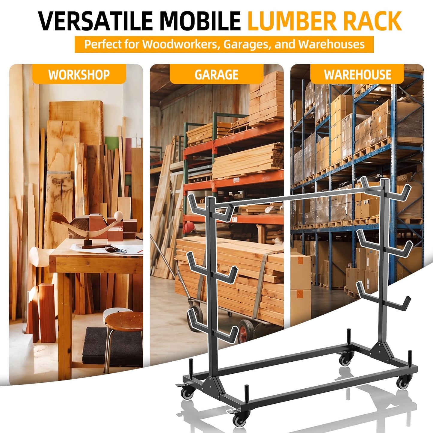 BUYYAH Mobile Conduit Lumber & Pipe Rack, Heavy Duty Alloy Steel Storage Rack with 6 Casters (4 Swivel & 2 Fixed), 1000 LB Capacity, 4.3ft x 2.2ft x 4ft