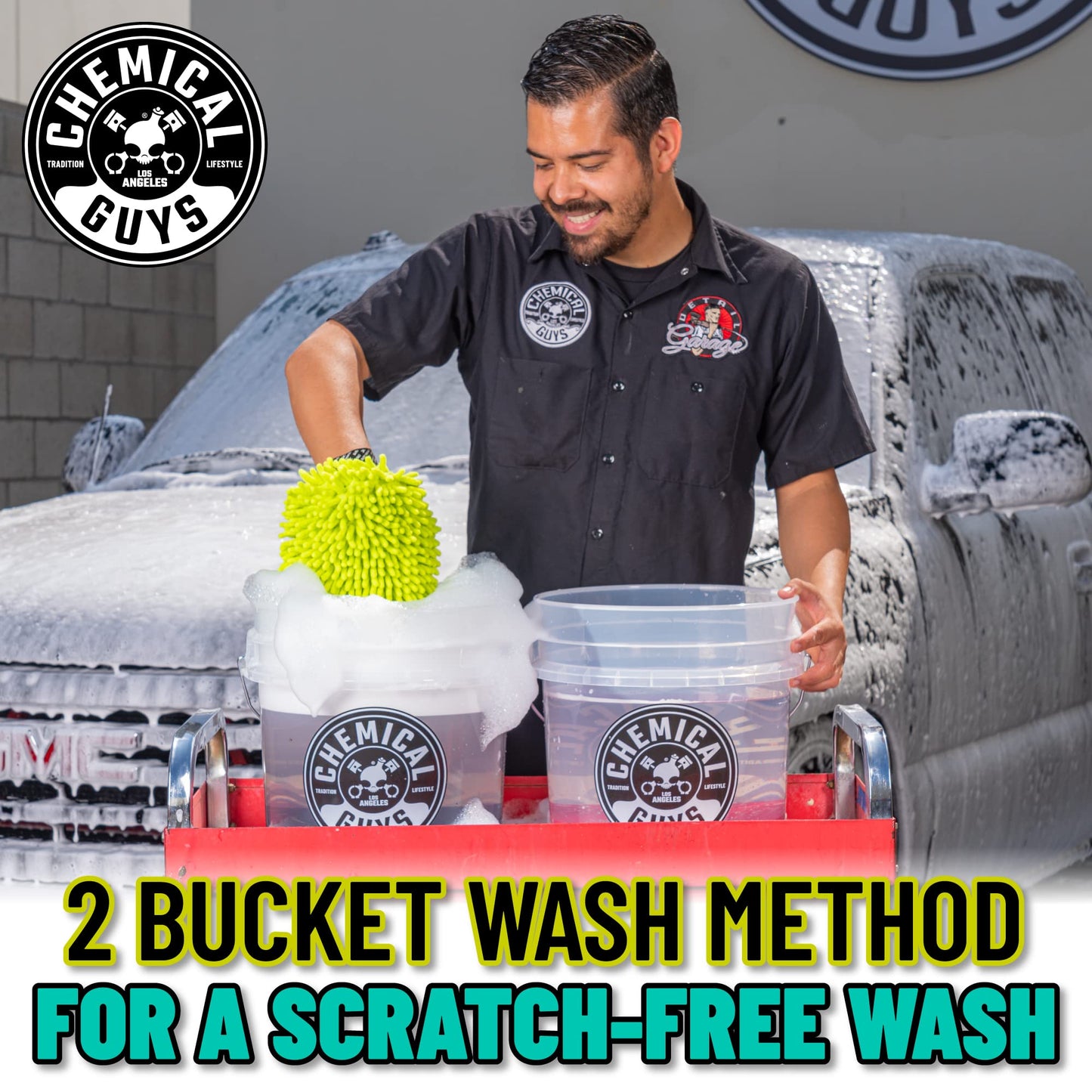 Chemical Guys Two Car Wash Bucket Kit with Dual Dirt Trap Filters, Chenille Wash Mitt, Mr. Pink, Citrus Wash, After Wash, and Drying Towel - 11 Items - Two Bucket Method Complete Setup