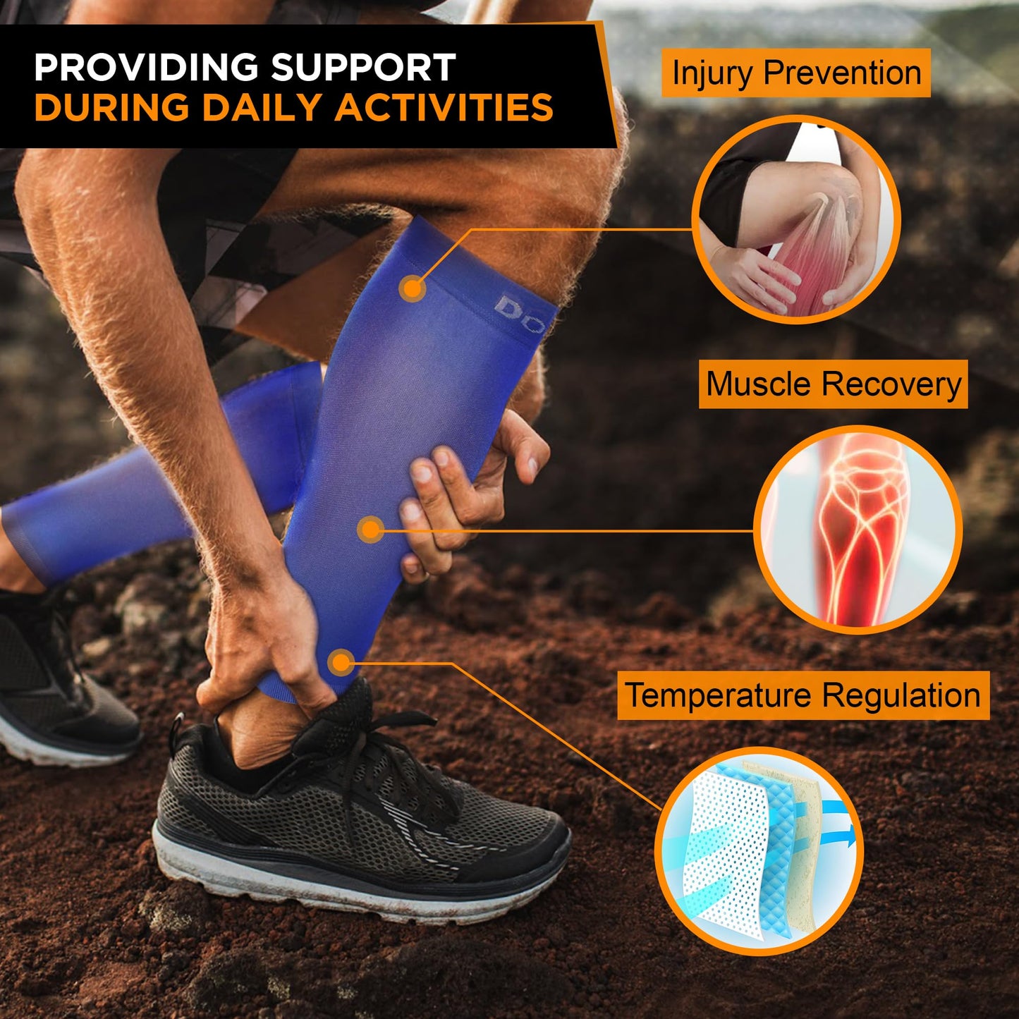Doc Miller Calf Compression Sleeve for Men & Women – Footless Compression Socks, Knee High 30-40 mmHg, Shin Splint Relief, Leg Compression Sleeves for Running, Swelling, Nurses, Varicose Veins, 1 Pair