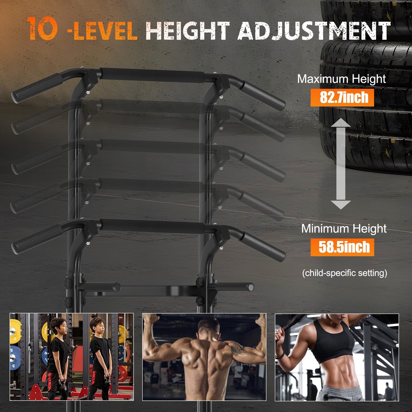 SogesHome Power Tower Pull Up Bar and Dip Station, Height Adjustable Dip Stand Exercise Machine for Home Gym, Multi-Functional Free Standing Strength Training Fitness Workout Station, Black