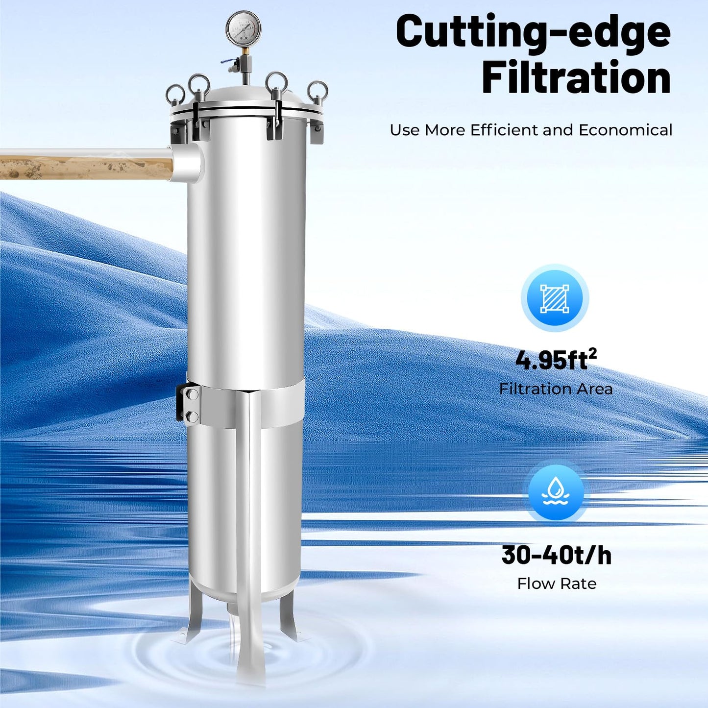 2" NPT Stainless Steel Bag Filter w/Mesh 150PSI Multi-Purpose Bag Filtering Equipment Heavy Duty Industrial Sock Filter Housing Bag Water Filter Purification Equipment