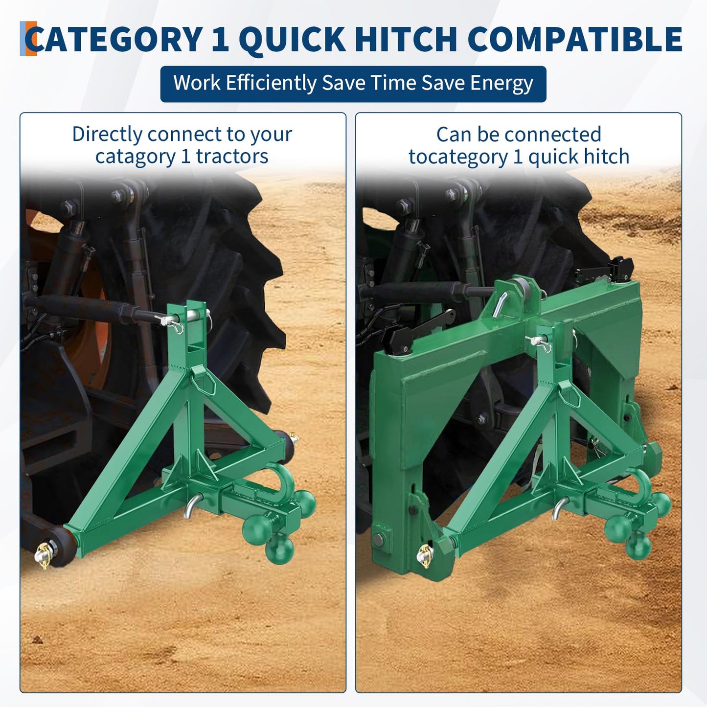 GarveeTech Tractor 3 Point Hitch Receiver - 2 in Receiver & Towing Ball Mount for Implements Hauling, 10,000 LB Tractor Trailer Hitch Attachment for Tractors Standard Category 1
