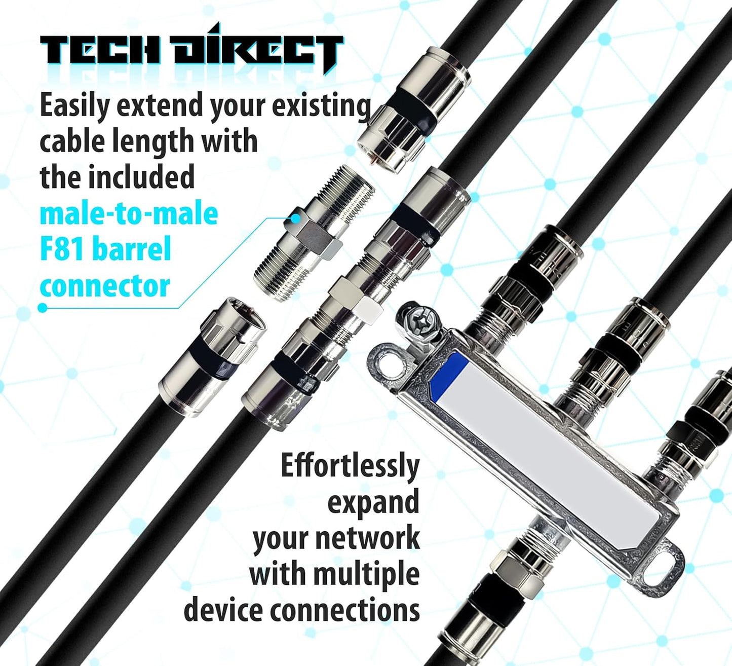 TechDirect RG6 4k 1FT 2FT 3FT 5FT 6FT 10FT 15FT 20FT 25FT 50FT Coaxial Cable - Made in USA for High Speed Internet