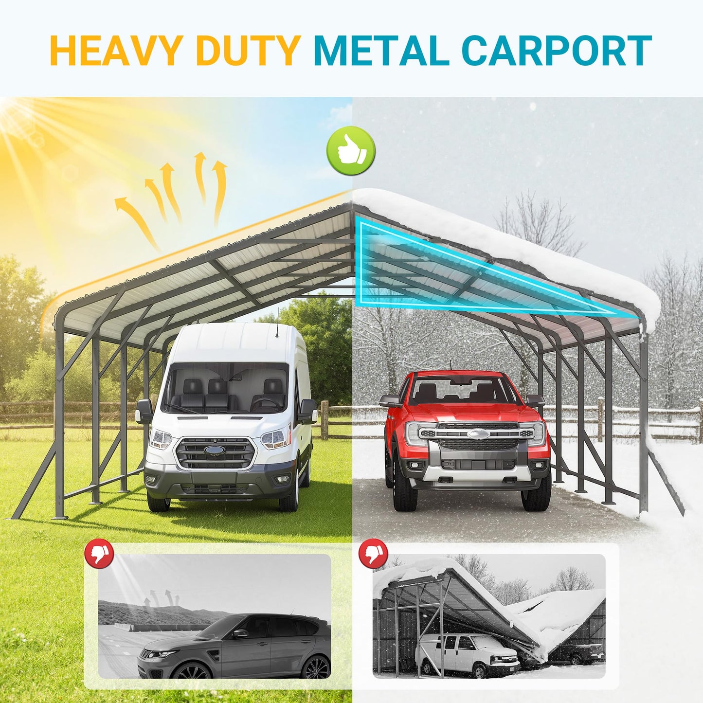 Fansafurn 20' x 20' Carport, Metal Carport with Updated Roof & Enhanced Base, Heavy Duty Canopy Carports Garage, Vertaile for Car, Truck, Boat, Tractors, Party, Grey