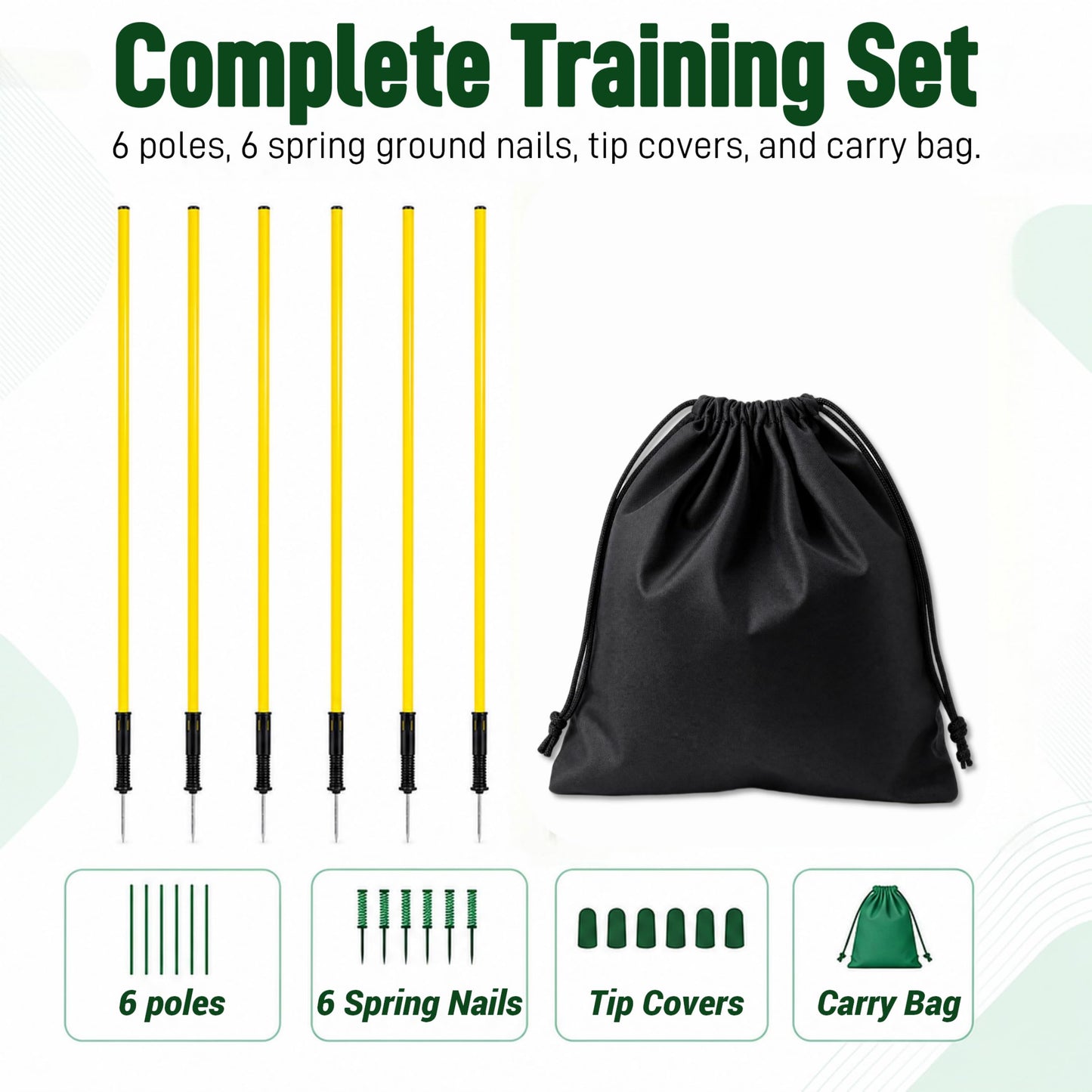 6 Pcs Soccer Agility Poles for Training,5 FT Adjustable Speed and Agility Training Equipment,Football/Basketball/Horse/Dog Sports Practice Equipment,Soccer Sticks with Ground Spring Nails for Outdoors