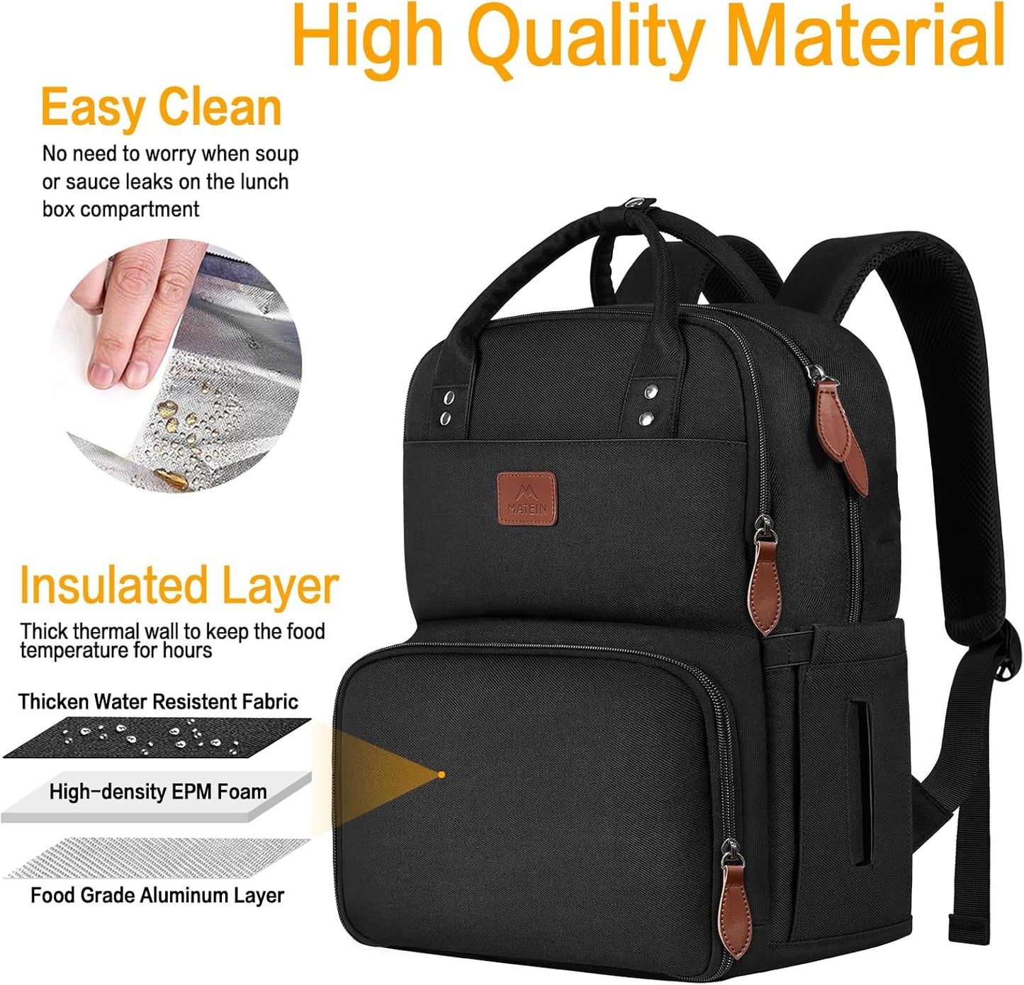 17 Inches Backpack, Backpack MATEIN Lunch Extra Large Lunch Box with Insulated Cooler Compartment, Water Resistant